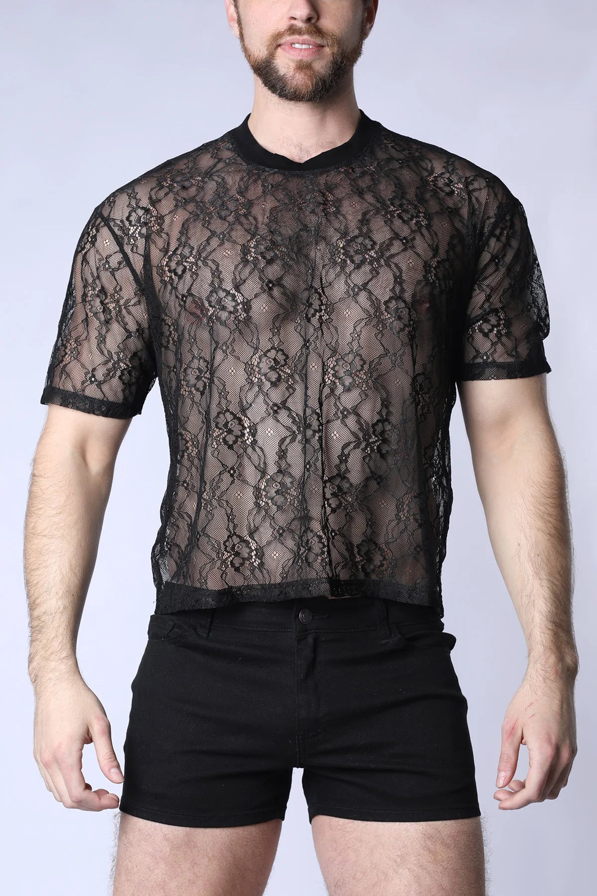 Timoteo Positano Black Lace Cropped T-Shirt - Women's Fashion Top for Casual Wear, Date Night & Summer Outfits
