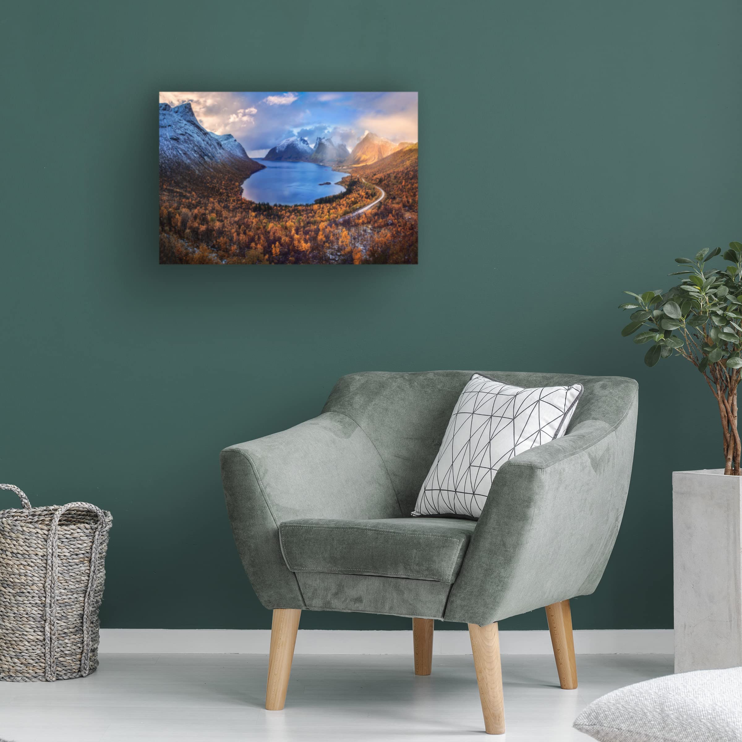 Mei Xu 'Autumn In Senja' Canvas Wall Art Print - Scandinavian Landscape Painting for Living Room, Bedroom & Office Decor
