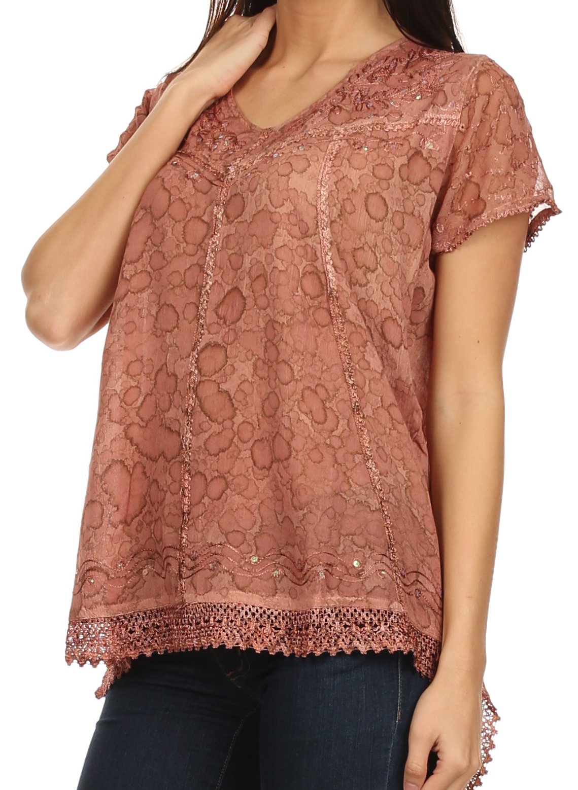 Sakkas Women's Charolette Embroidered Sequin Blouse - Elegant Party Top for Evening Events, Weddings & Special Occasions