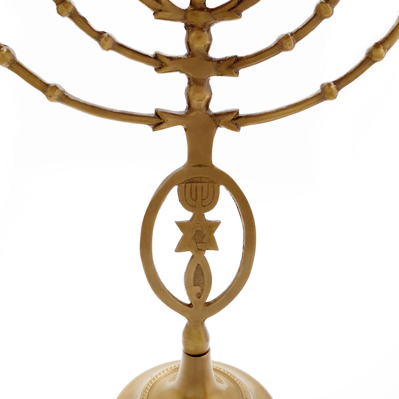 7 Branched Jewish Menorah Candle Holder - 12 Inch Bronze with Messianic Symbol for Hanukkah, Jewish Holidays & Home Decor