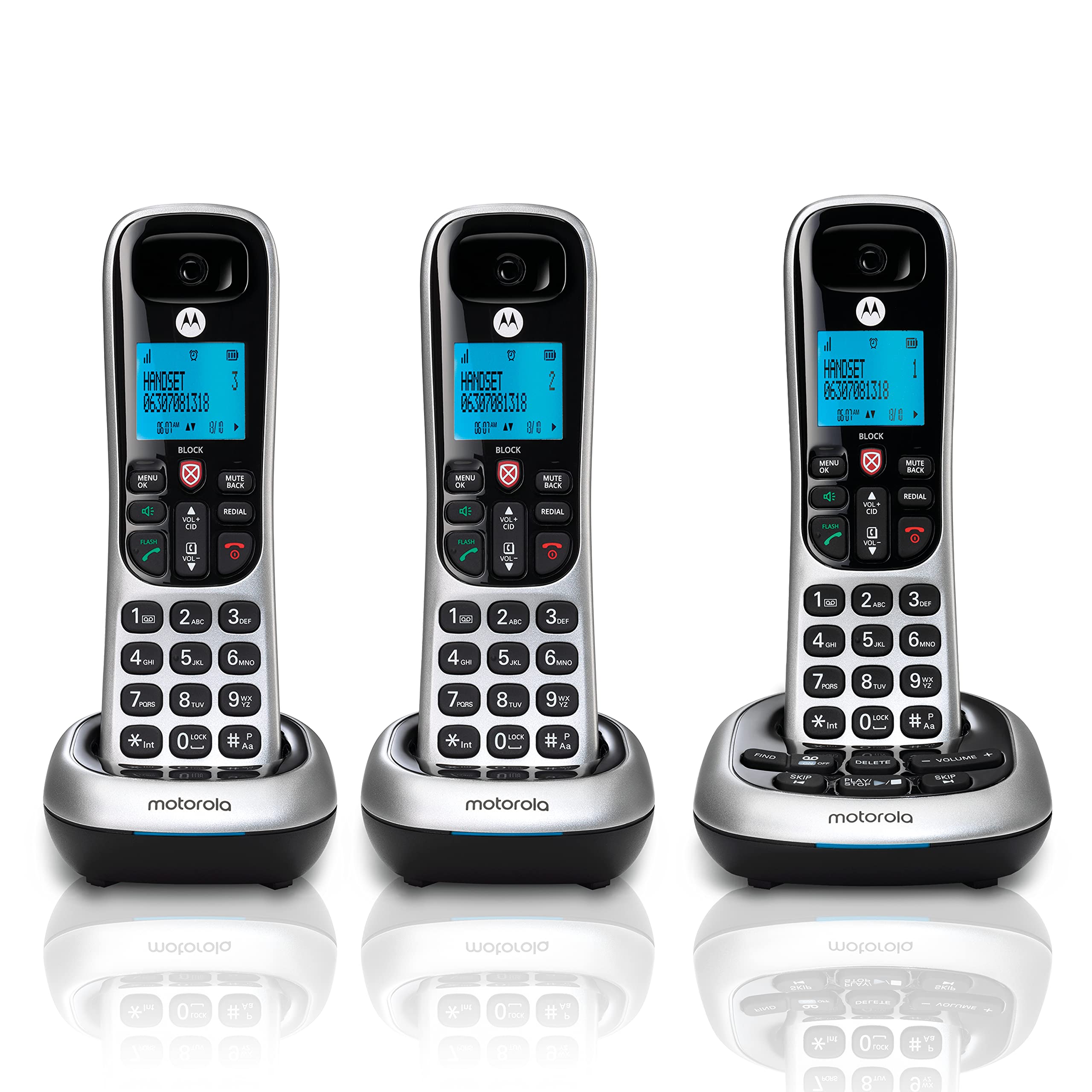 Motorola CD4013 Digital Cordless Phone with Answering System & 3 Handsets - Silver | Expandable Home Office Phone for Landline with Caller ID | Perfect for Home, Office & Small Business Communication