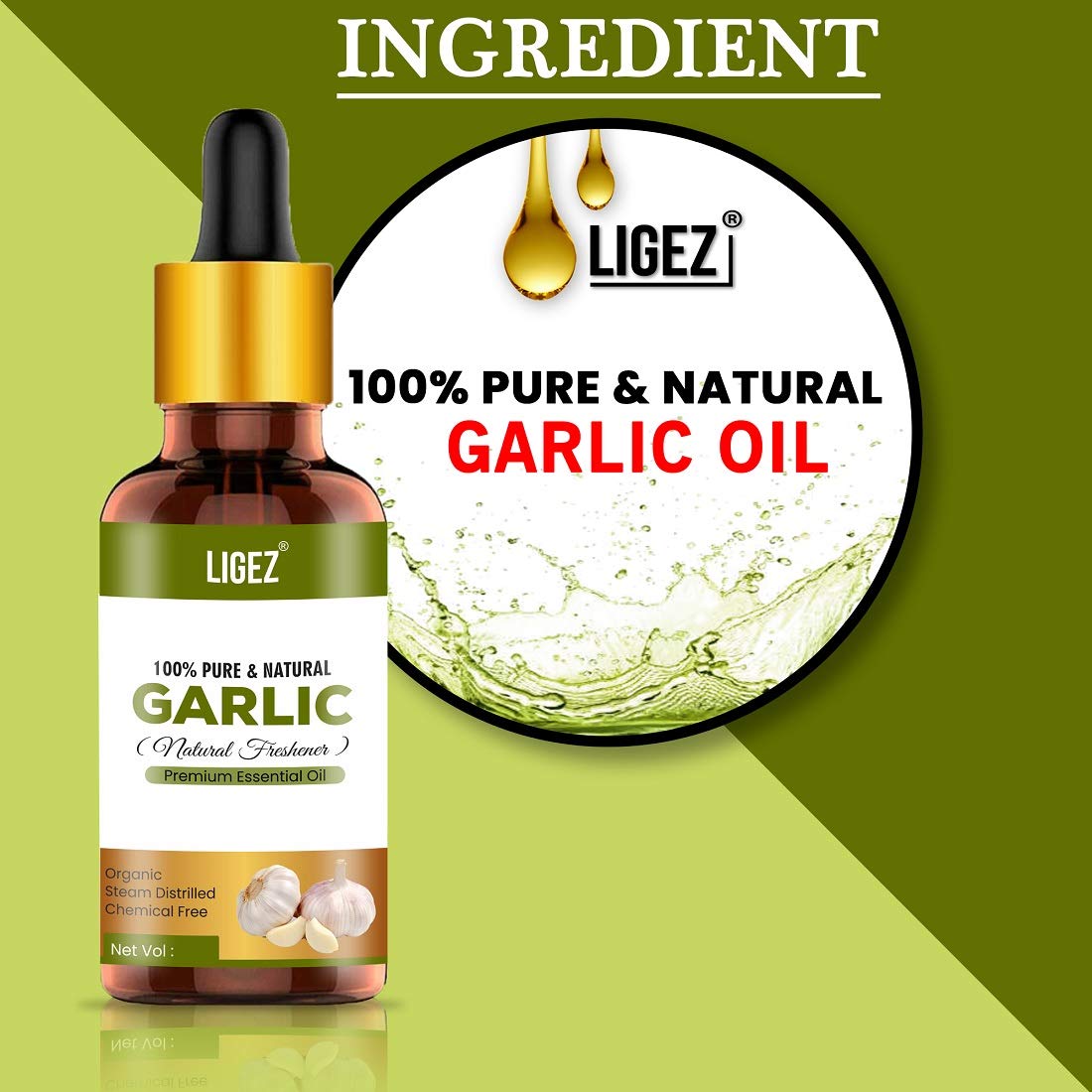 Ligez 100% Pure Natural Garlic Essential Oil - Therapeutic Grade for Skin Care, Hair Growth & Aromatherapy (15ml) - Perfect for Massage, DIY Beauty Recipes & Home Remedies
