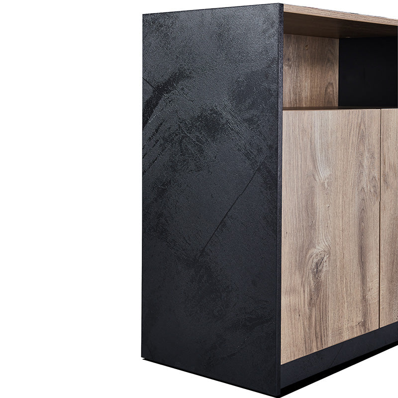 ARTO 80cm Warm Oak & Black Credenza Cabinet - Modern TV Stand, Storage Console for Living Room, Bedroom, or Office
