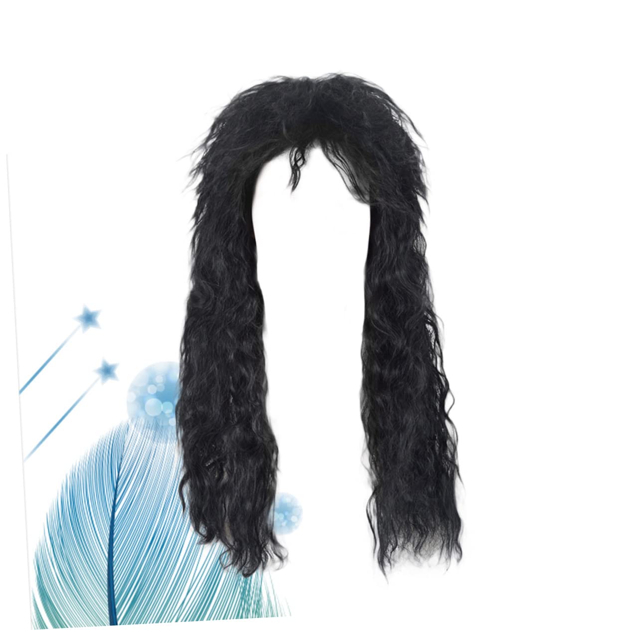 **Mikinona Heat Resistant Curly Hair Male Wig - 80s Retro Punk Style Long Fluffy Black Wig for Cosplay, Halloween, and Themed Parties**