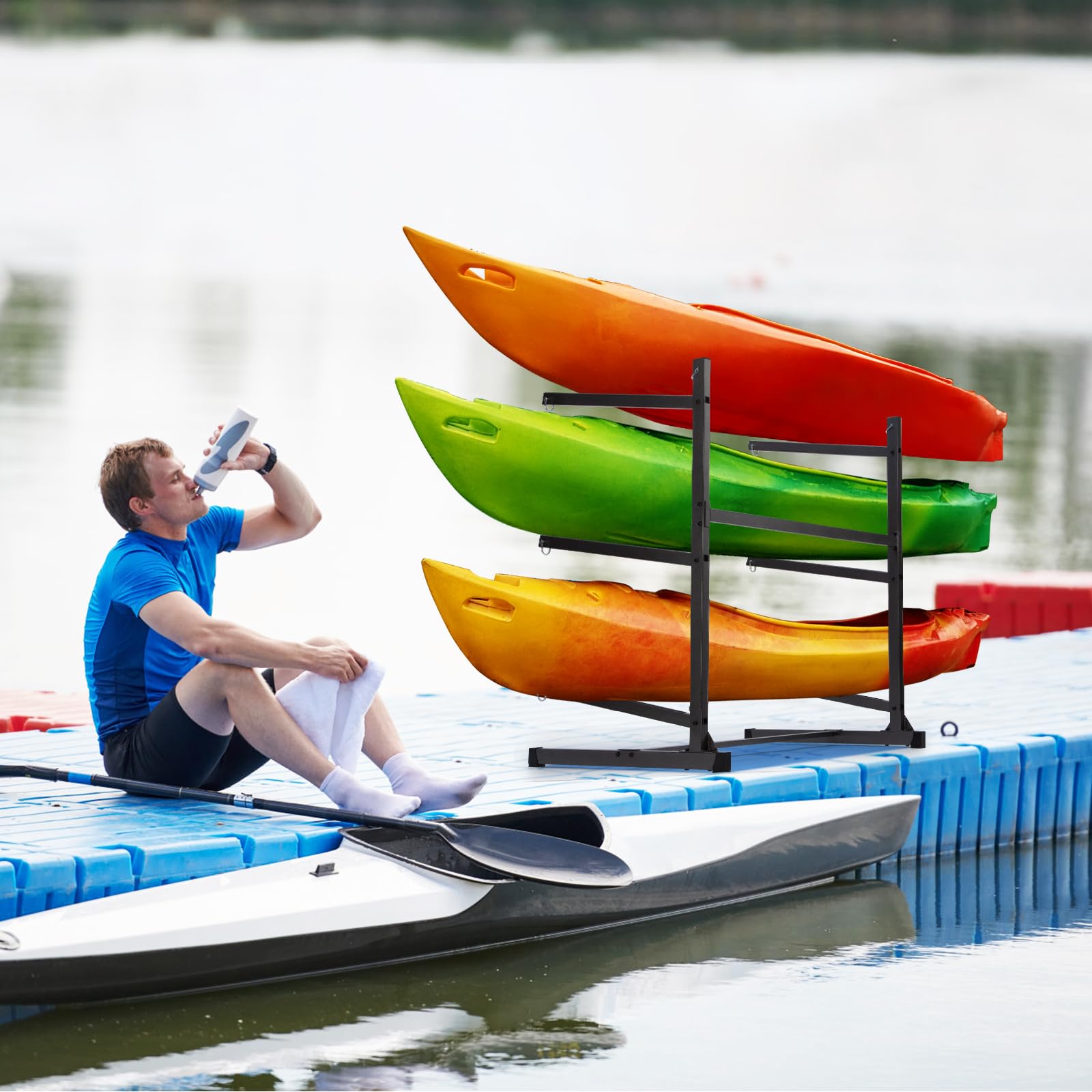 Heavy Duty Kayak Storage Rack for Garage & Outdoor - Kayak, Canoe, Surfboard & Paddleboard Holder - Space Saving Watercraft Organizer for Home, Dock & Beach Use