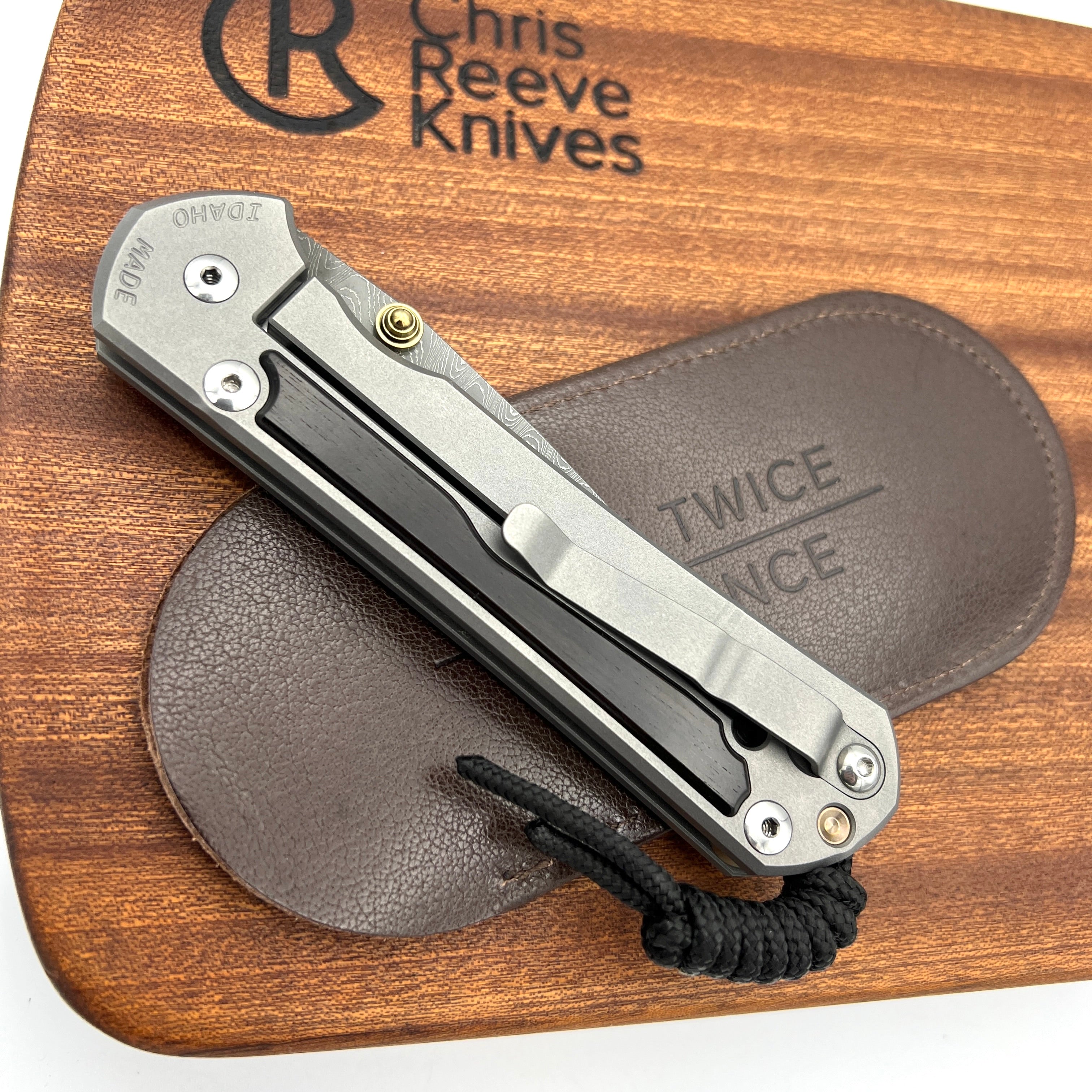Chris Reeve Knives Large Sebenza 31 Folding Pocket Knife - Double Gold Lug Drop Point Ladder Damascus Blade with Macassar Ebony Inlay & Matte Finish - Perfect for EDC, Outdoor Adventures, and Collectors