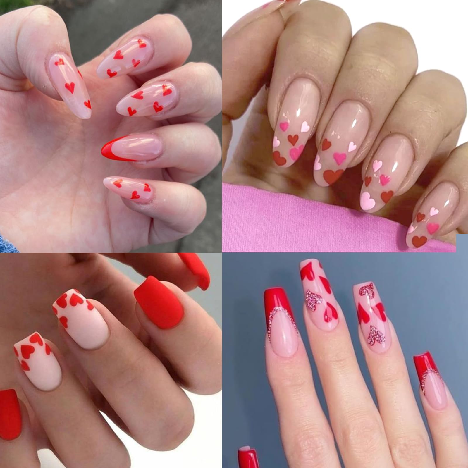 Valentine's Red Heart Nail Stickers - 6 Sheets 3D Nail Art for Women & Girls