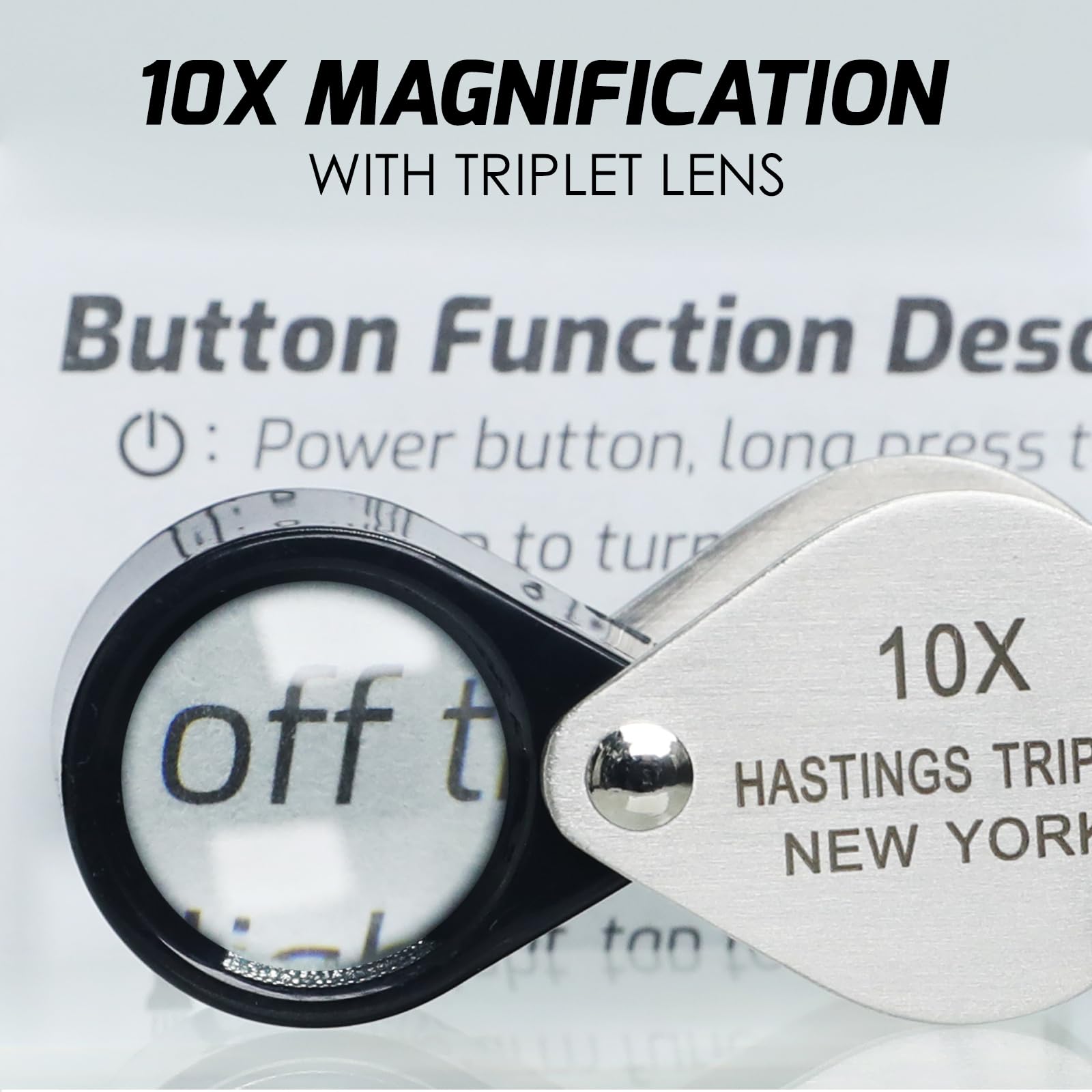10X Hastings Triplet Loupe - 16mm Jewelers Magnifier with Foldable Design & Cloth Bag - Professional Gemstone, Diamond, Coin & Stamp Inspection Tool - Perfect for Jewelry Appraisal, Watch Repair & Collectible Authentication