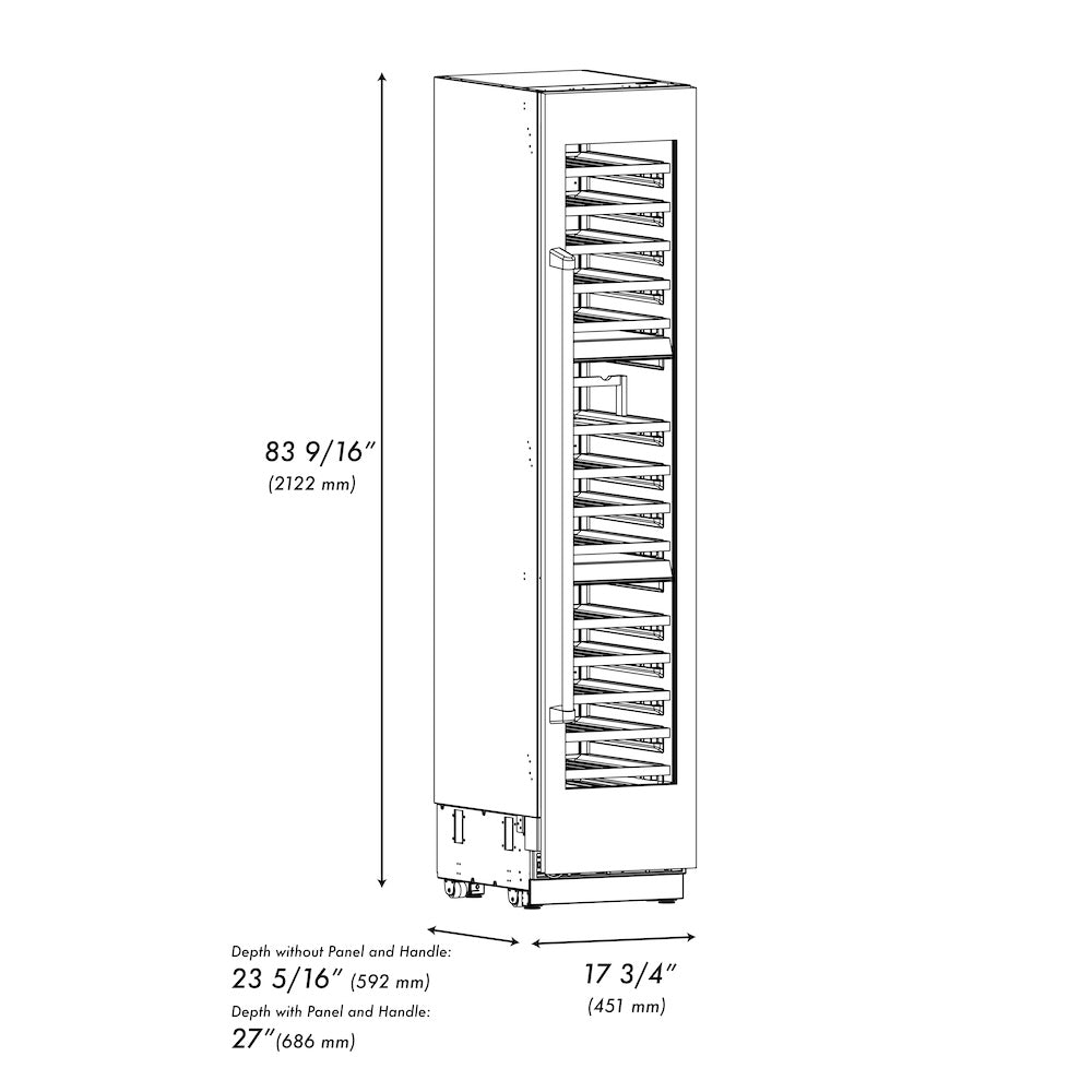 ZLINE Autograph Edition 18 Inch 9.0 cu ft Triple Zone 68 Bottle Right Hinge Stainless Steel Column Wine Cooler with Champagne Bronze Accents - Perfect for Home Bars, Wine Cellars, and Entertaining (RCWVRZ 30418 CB)