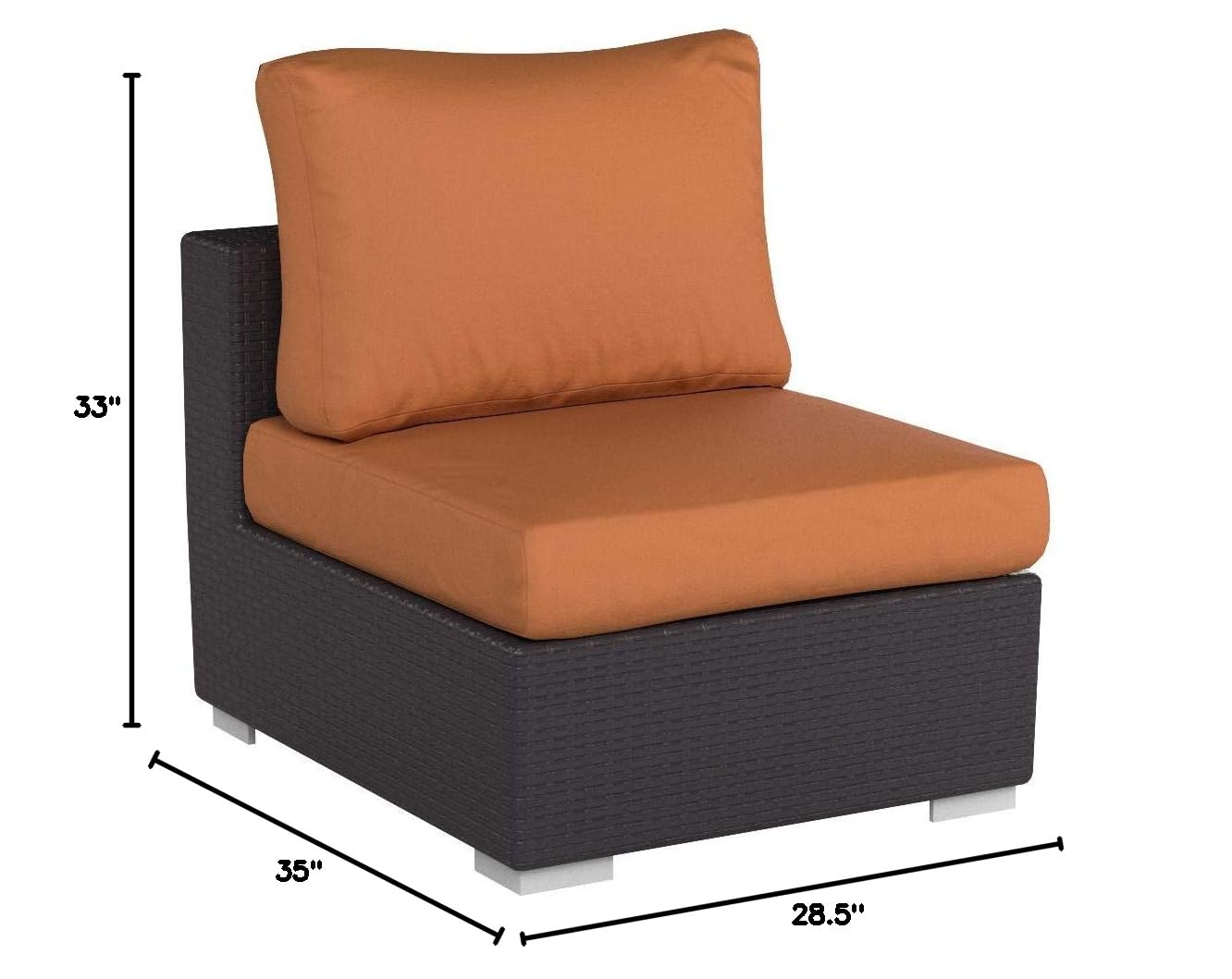 Modway Convene Wicker Rattan Outdoor Patio Sectional Sofa Armless Chair - Espresso & Orange Finish - Perfect for Backyard, Garden, Poolside & Patio Relaxation