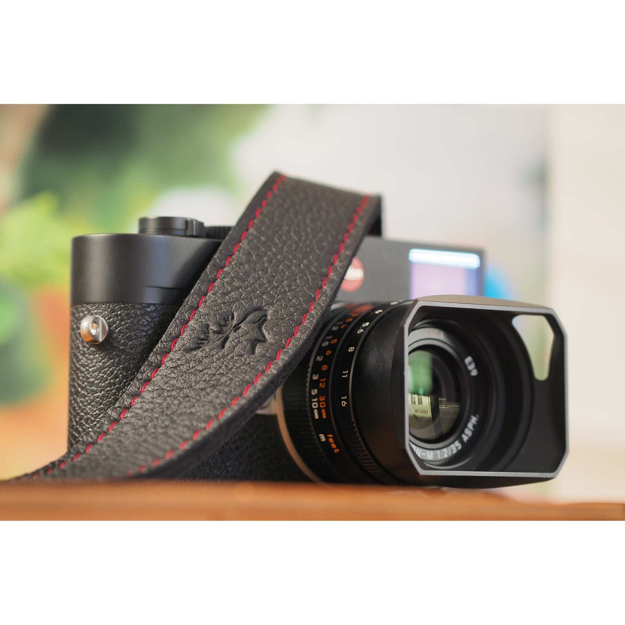 EDDYCAM 35mm Wide Elk Leather Neck Strap - Black with Red Stitching - Durable Camera Strap for DSLR & Mirrorless Cameras - Perfect for Photography, Travel & Outdoor Shooting