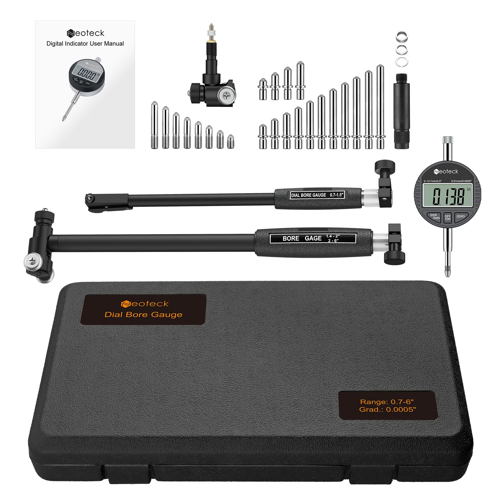 Neoteck Digital Dial Indicator Bore Gauge Set - 0.7