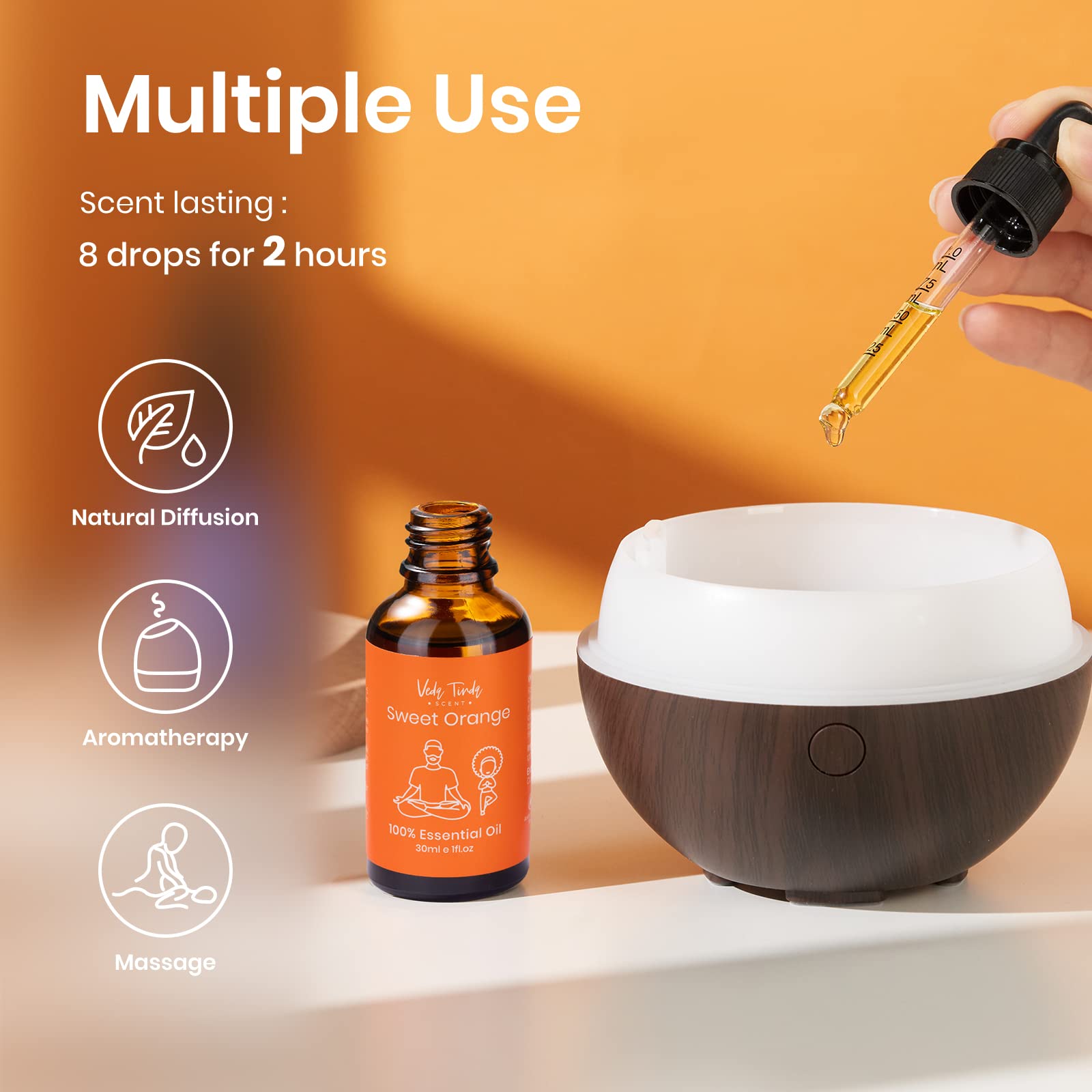 Veda Tinda Sweet Orange Essential Oil - 100% Pure Natural Organic Aromatherapy Oil for Mood Boosting, Stress Relief & Mental Clarity | 1 fl oz (30ml) for Diffusers, Massage & DIY Skincare | Perfect for Home Spa, Yoga & Relaxation