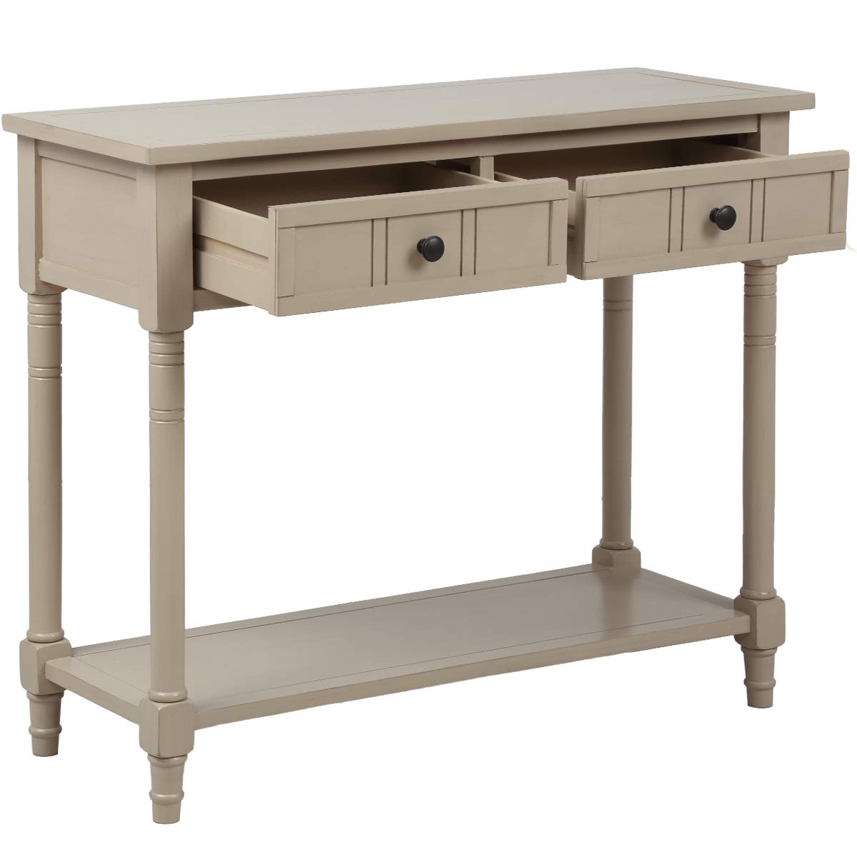 Antique Entry Console Table with 2 Drawers & Open Shelf - Solid Wood Sofa Table for Hallway, Living Room, Entryway - Grey - Perfect for Home Decor & Small Space Organization