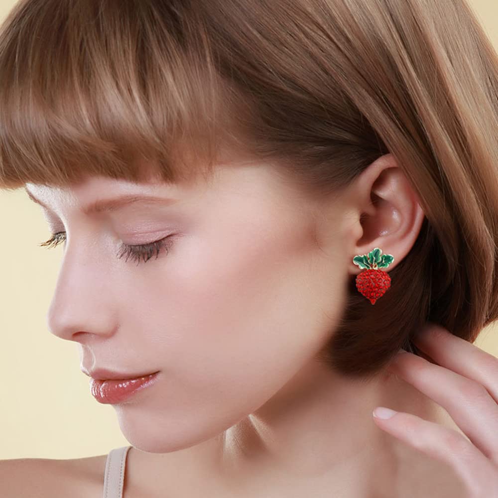 Vibrant S925 Sterling Silver Stud Earrings - Cute Red Radish, Strawberry, Flower, Apple, Cherry & Mushroom Designs | Fashionable Vegetable & Fruit Jewelry for Women & Girls | Perfect Birthday, Christmas & New Year Gift | Great for Casual Wear, Parties & Everyday Accessories