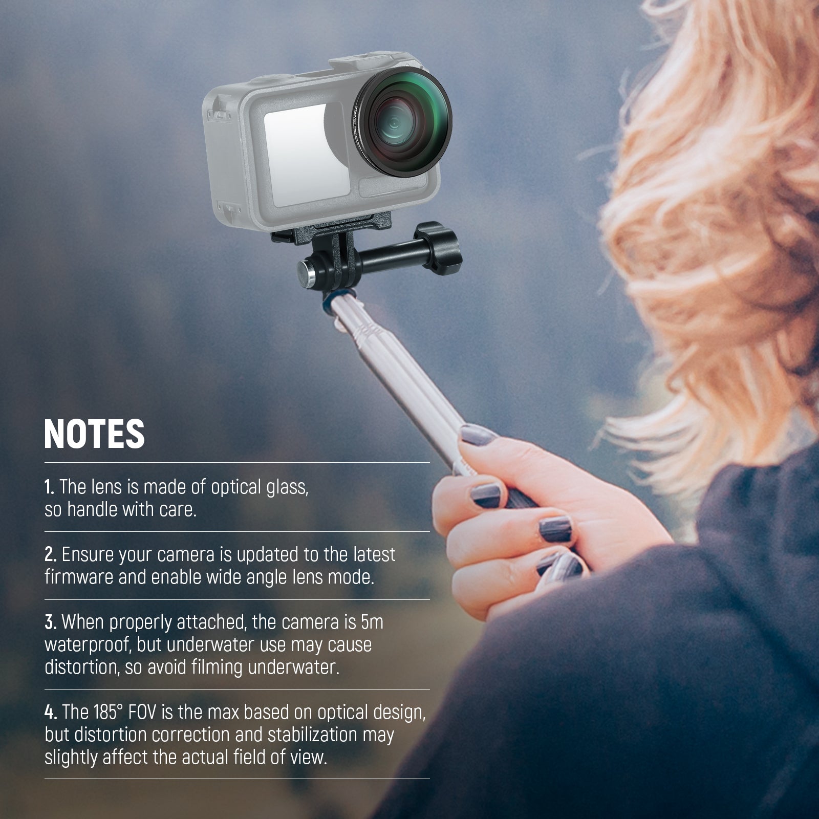 NEEWER FL B30 185° Ultra Wide Angle FOV Boost Lens for DJI Osmo Action 4/5 Pro - Perfect for Vlogging, Action Sports & Underwater Photography