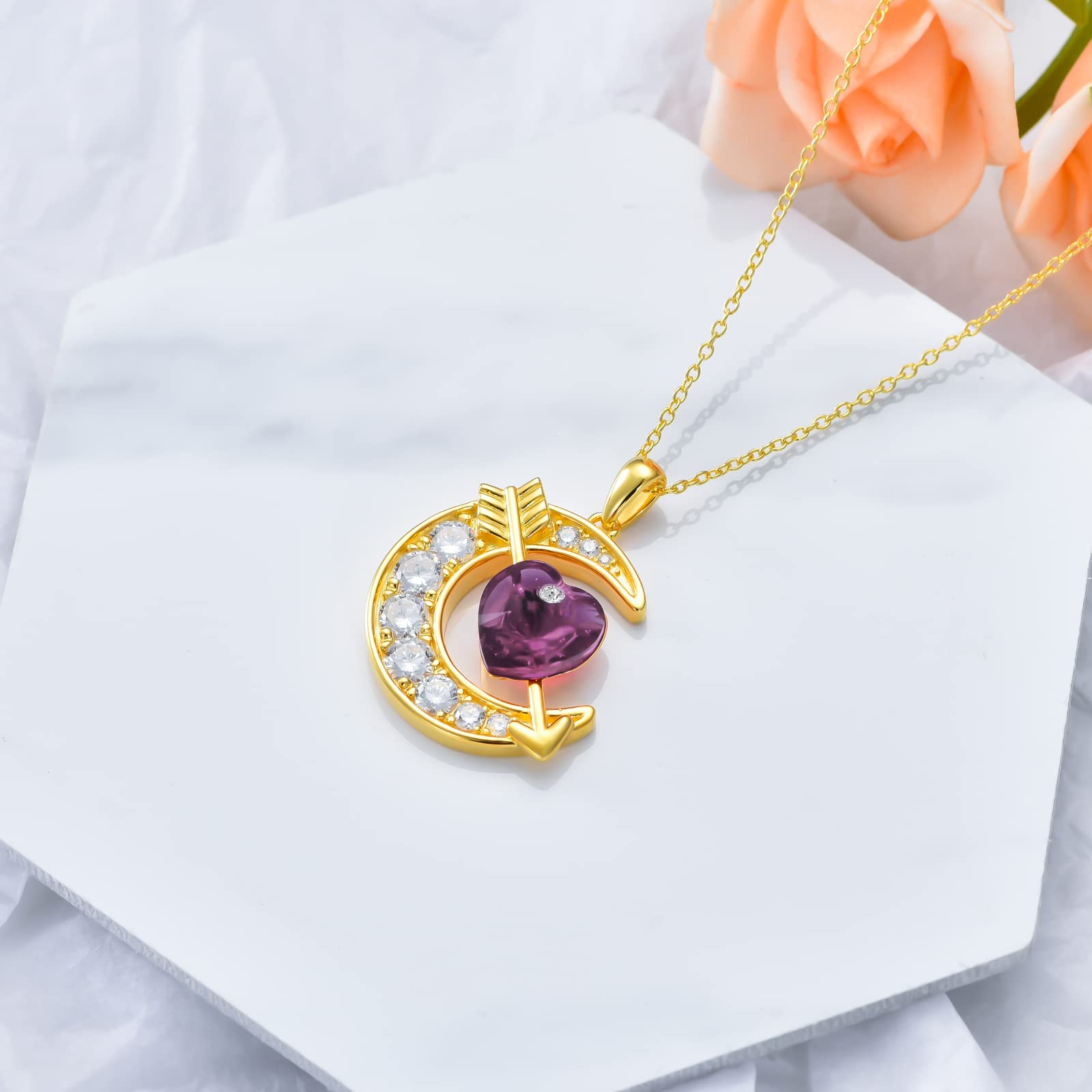 OCJ Sterling Silver Moon Birthstone Pendant Necklace for Women - Classic Love Arrow Crystal Jewelry with Birthstones | Perfect Birthday, Christmas Gift for Her, Daughter, Teens | Elegant Everyday Wear & Special Occasion Jewelry