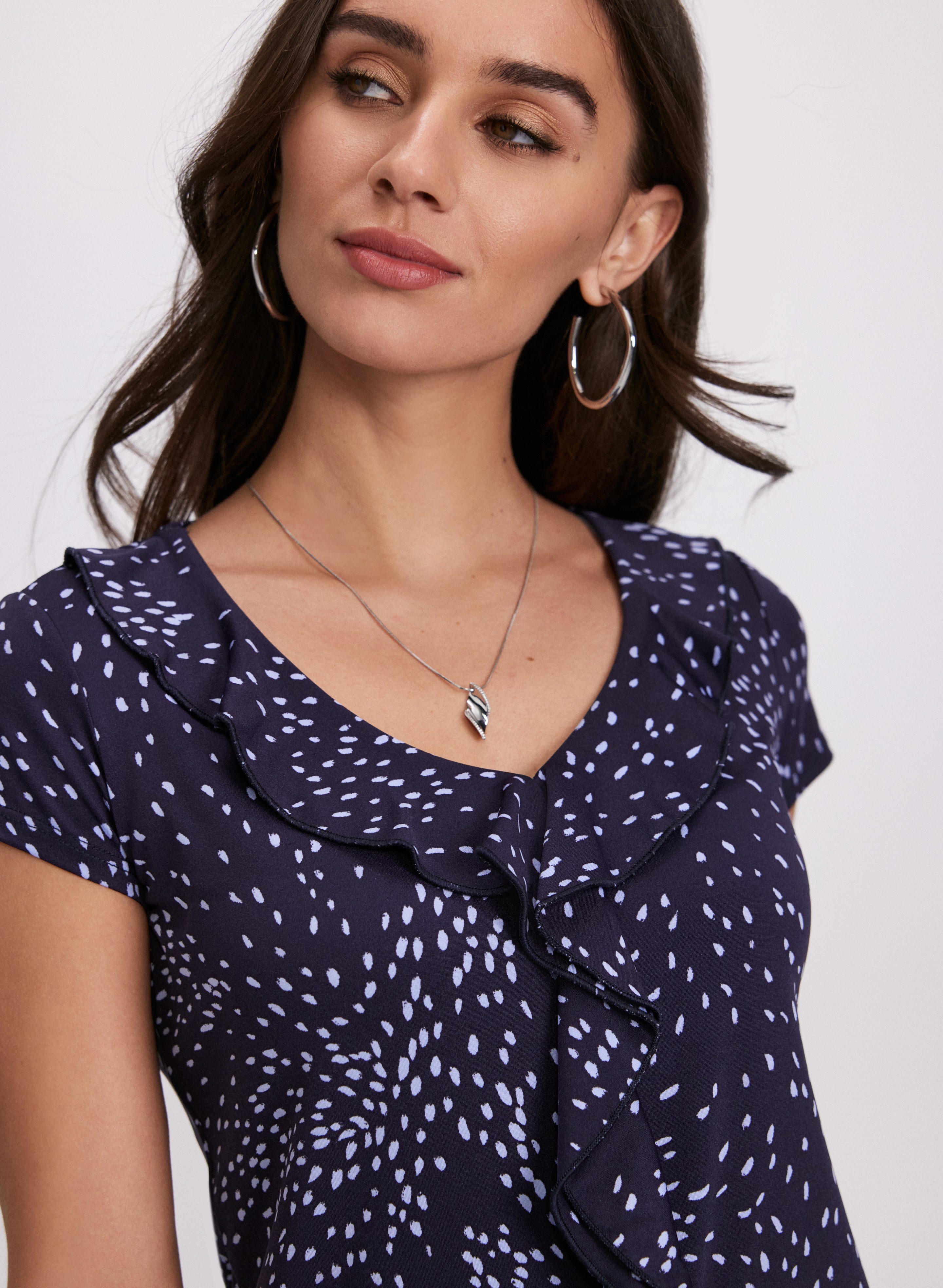 Dot Print Top Marine Petites 9010337 8706 410 - Stylish Floral Blouse for Women, Perfect for Office Wear and Casual Outings