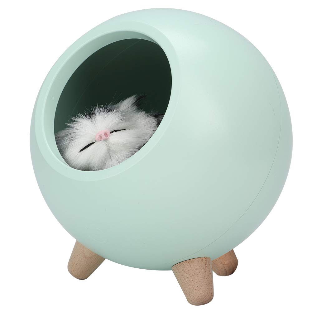 Wooden Cat Night Light - LED Pet House Lamp with Magnet for Bedroom, ABS & Wood Cute Cat Table Lamp, Green Atmosphere Lighting for Sleep & Relaxation