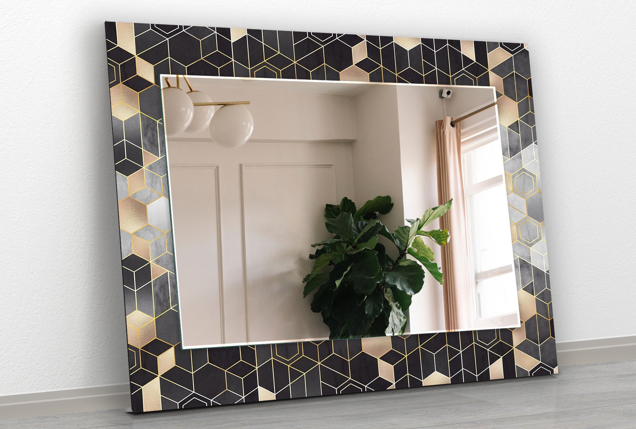 Stylish Black and Gold Hexagon Wall Mirror - Elegant Home Decor for Living Room, Bedroom, or Bathroom