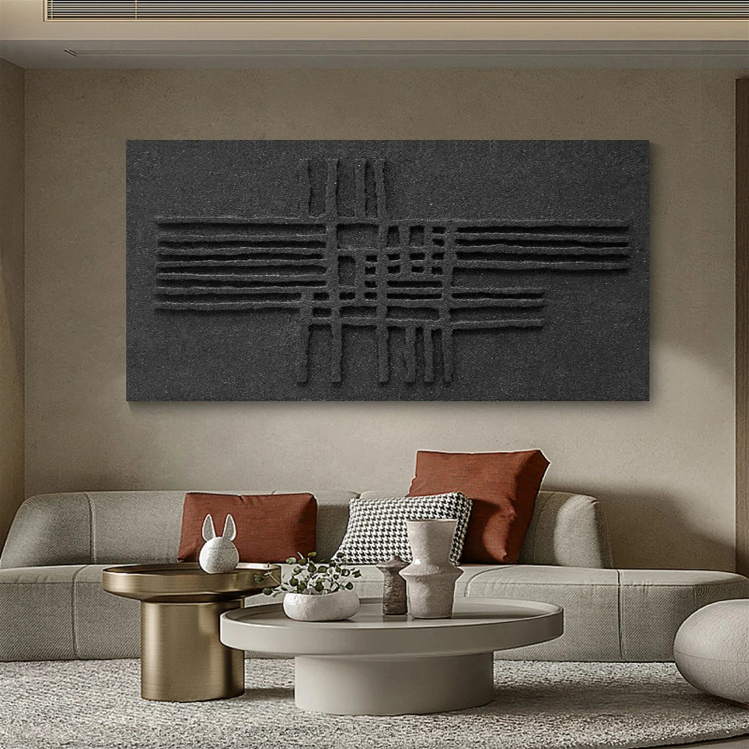 Black Plaster Art Minimalist Textured Painting - Modern Abstract Wall Decor for Living Room, Bedroom & Office | MZ062