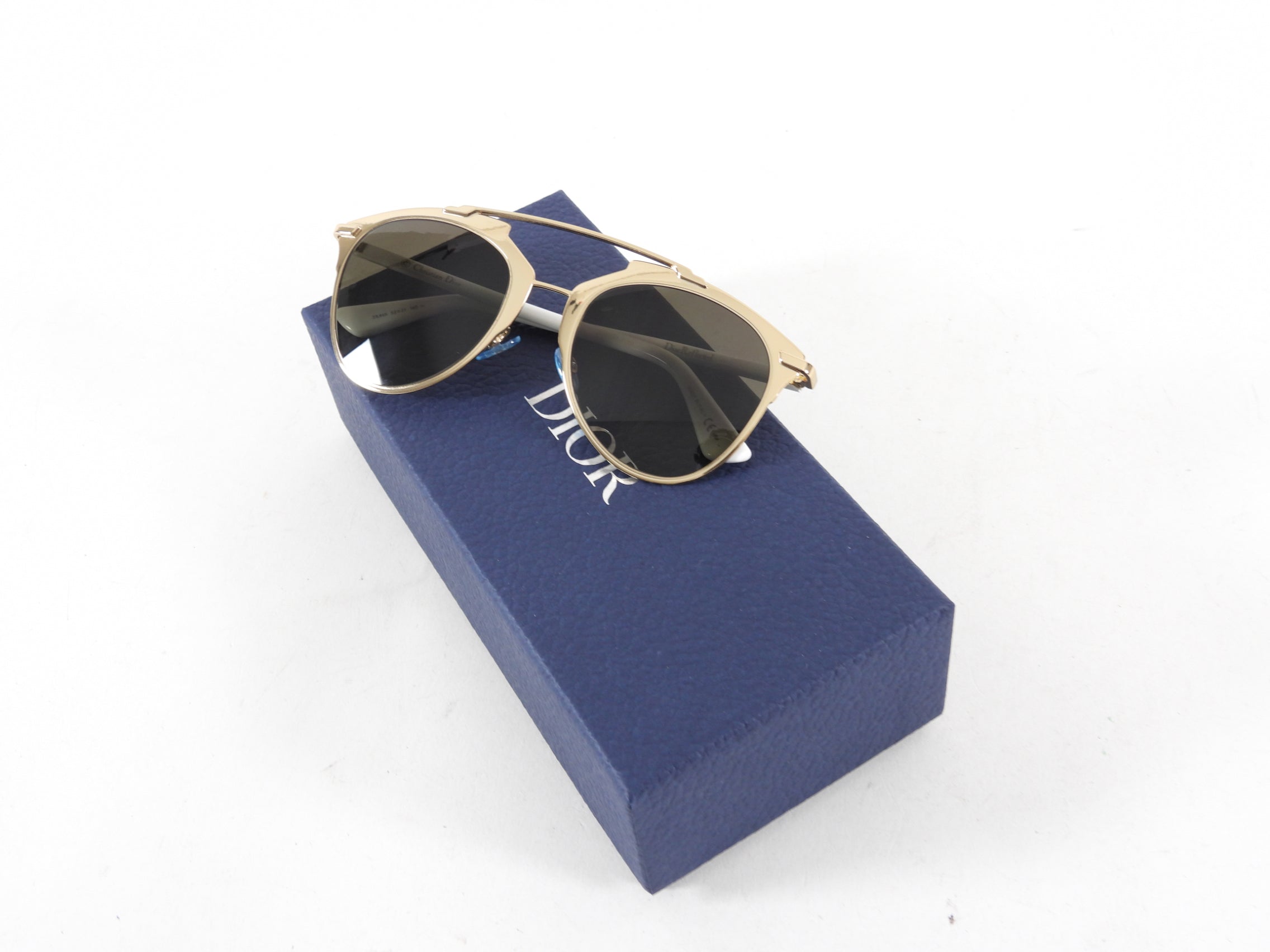 Dior Reflected Gold Sunglasses with White Arms - Luxury Designer Shades for Women & Men - Perfect for Beach, Driving & Fashion Outfits