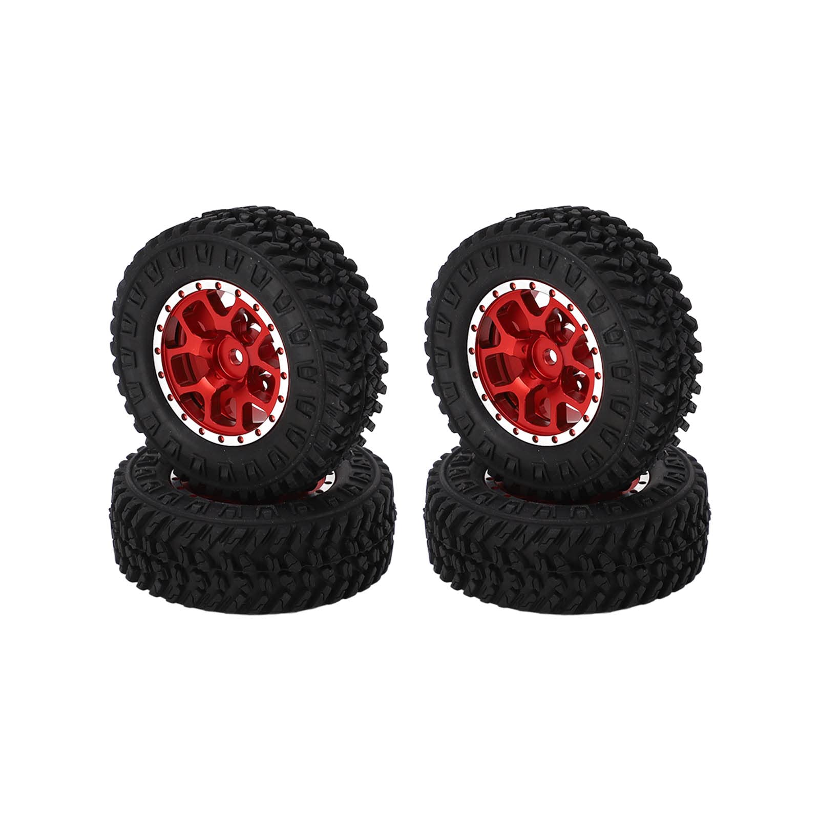 4pcs SCX24 1/24 RC Car Tires & Metal Wheel Rims - Red Rubber Upgrade Accessories for Off-Road Crawler RC Cars - Perfect for Trail, Rock Crawling and Indoor Racing