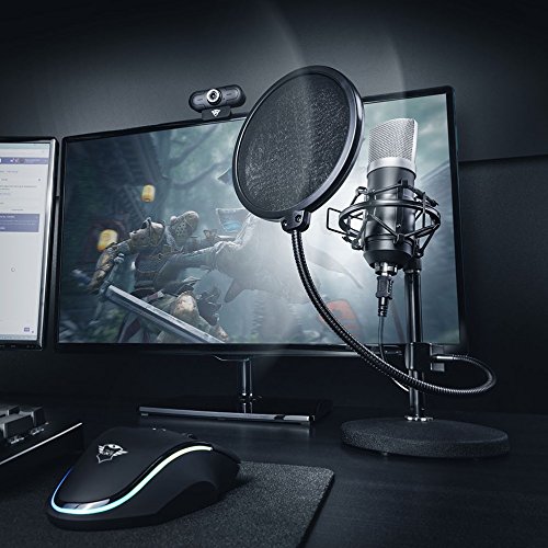 Trust Gaming GXT 252 Emita USB Microphone - Professional Cardioid Condenser Mic for PC, PS4, PS5, Gaming, Streaming, Podcasts & YouTube (Black) | Crystal Clear Voice Capture for Twitch Streamers, Vloggers, Online Gamers & Home Studio Recording | Perfect for Live Broadcasts, Voiceovers, Zoom Meetings & Remote Work