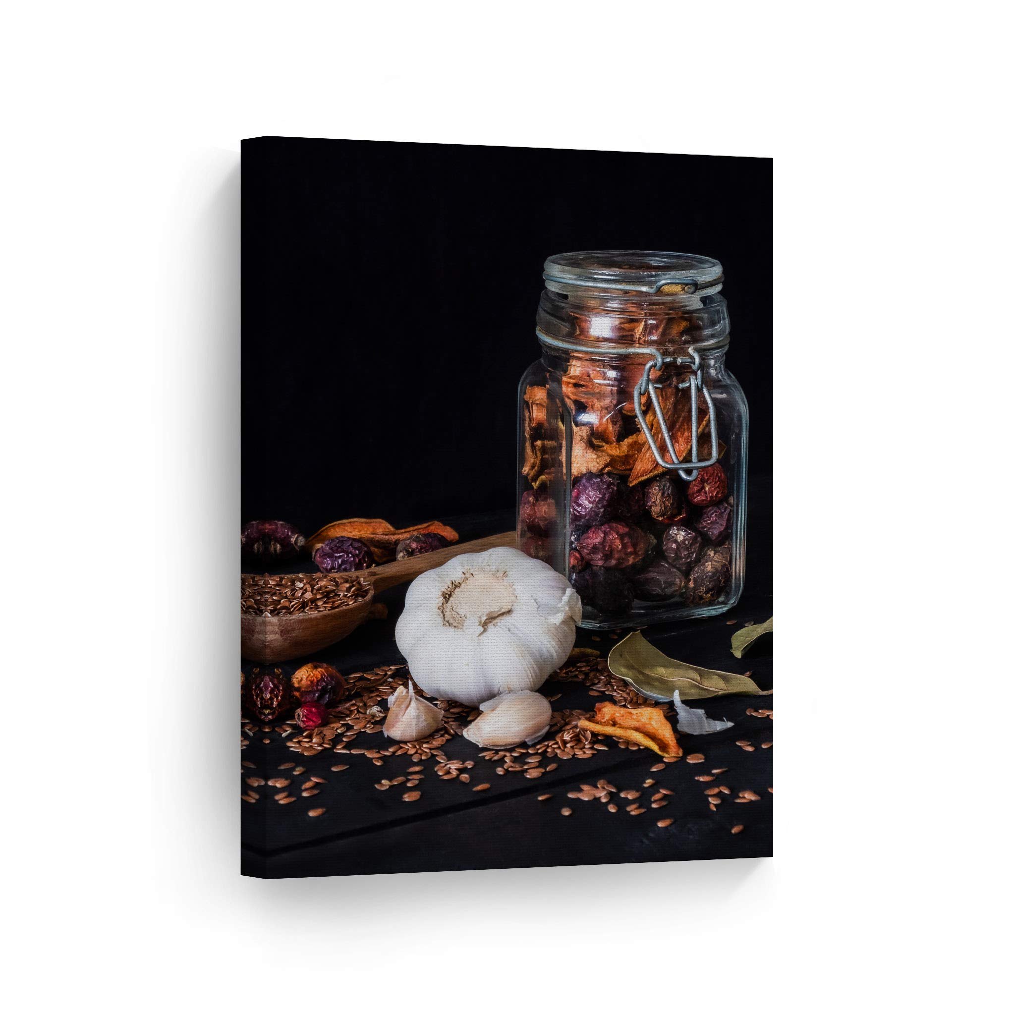 Smile Art Design Garlic Dried Fruit & Sesame Seeds Kitchen Canvas Wall Art Print - Modern Farmhouse Decor for Restaurant, Cafe & Dining Room - Perfect Housewarming Gift (36x24 Inches, Ready to Hang) - Ideal for Country Kitchen, Coffee Shop & Home Décor