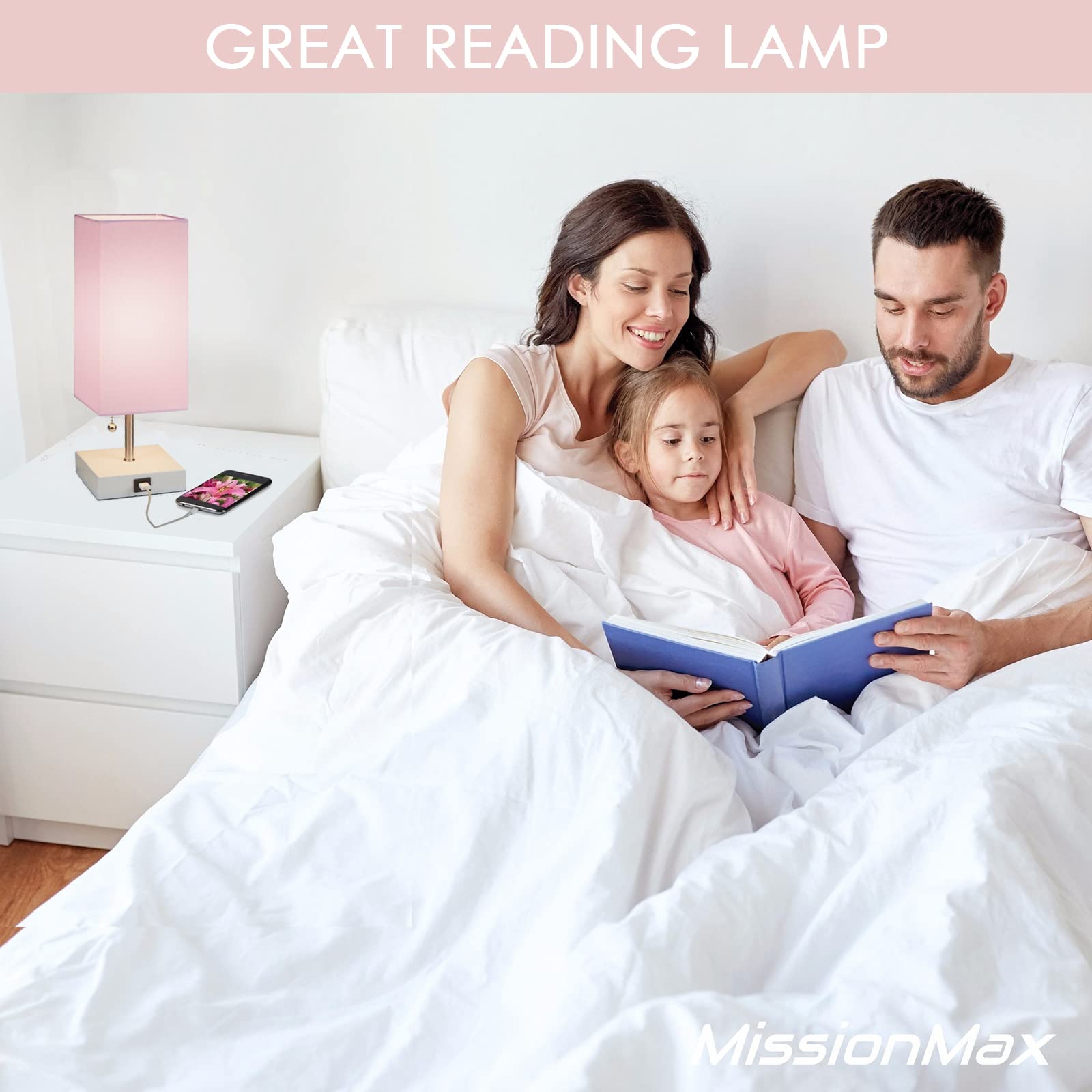 Modern Pink Small Table Lamp with USB Quick Charging Port - 14 Inch LED Bedside & Desk Lamp for Bedroom, Nightstand, Office, or Dorm Room - Perfect for Reading, Working & Nighttime Ambiance