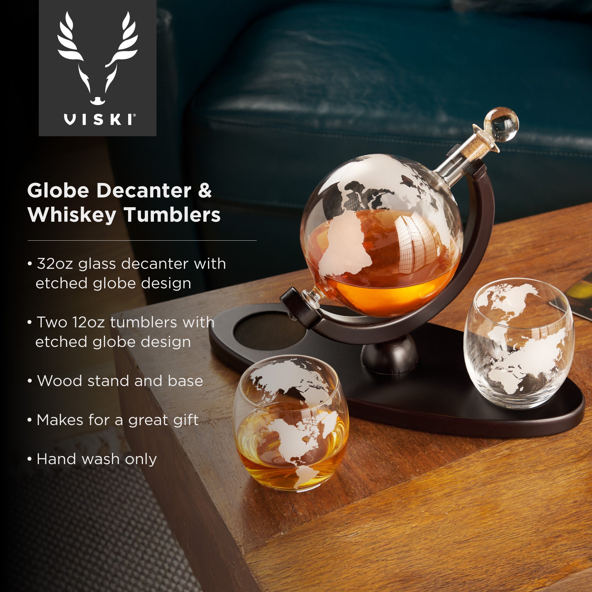 Premium Globe Decanter and Whiskey Tumbler Set - Elegant Glass Barware for Scotch, Bourbon & Liquor - Perfect for Home Bars, Gifts & Entertaining