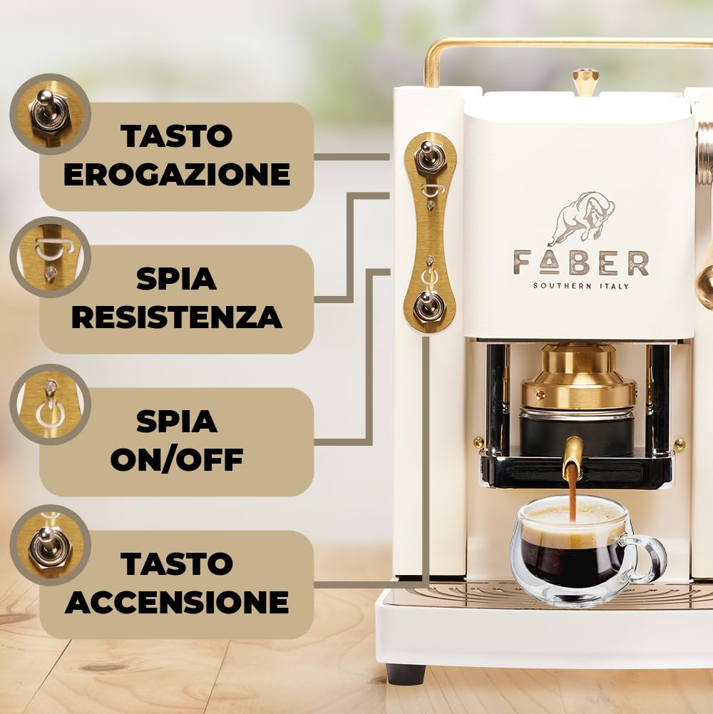 FABER PRO MINI DELUXE Coffee Machine | 44mm Single Serve Capsule Espresso Maker | Adjustable Brass Pressure Head | Pure White | Perfect for Home, Office & Small Cafes
