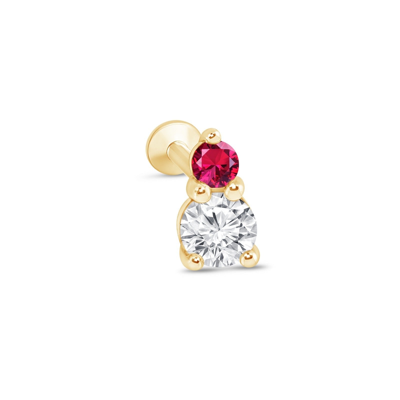 14K Yellow Gold Diamond and Ruby Flat Back Stud Earrings for Women - Perfect for Weddings, Parties & Everyday Elegance