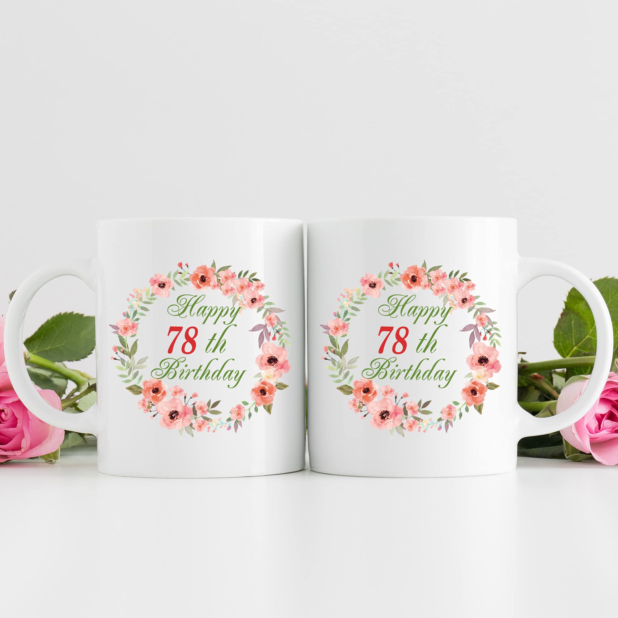 78th Birthday Gifts for Women - 11 oz Birthday Coffee Mug with Garland Design - Perfect Present for Grandma, Mom, Sister, Wife, Friend - Ideal for Celebrations, Tea Time & Special Occasions