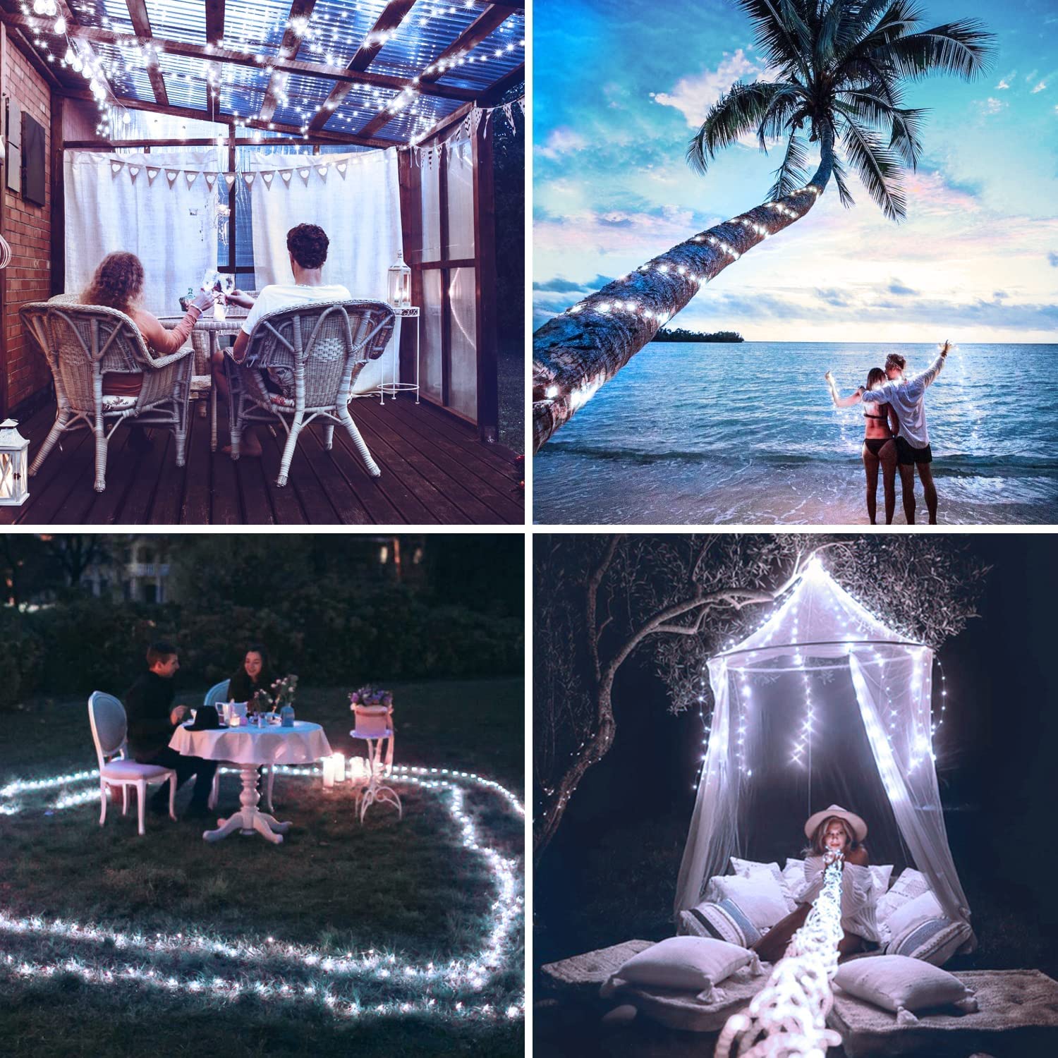 4 Pack 33FT 100 LED Solar String Lights Outdoor Waterproof - 8 Lighting Modes, Copper Wire Fairy Lights for Patio, Yard, Garden, Christmas, Wedding & Party Decor (White) | Perfect for Backyard, Landscape, Pergola & Holiday Lighting