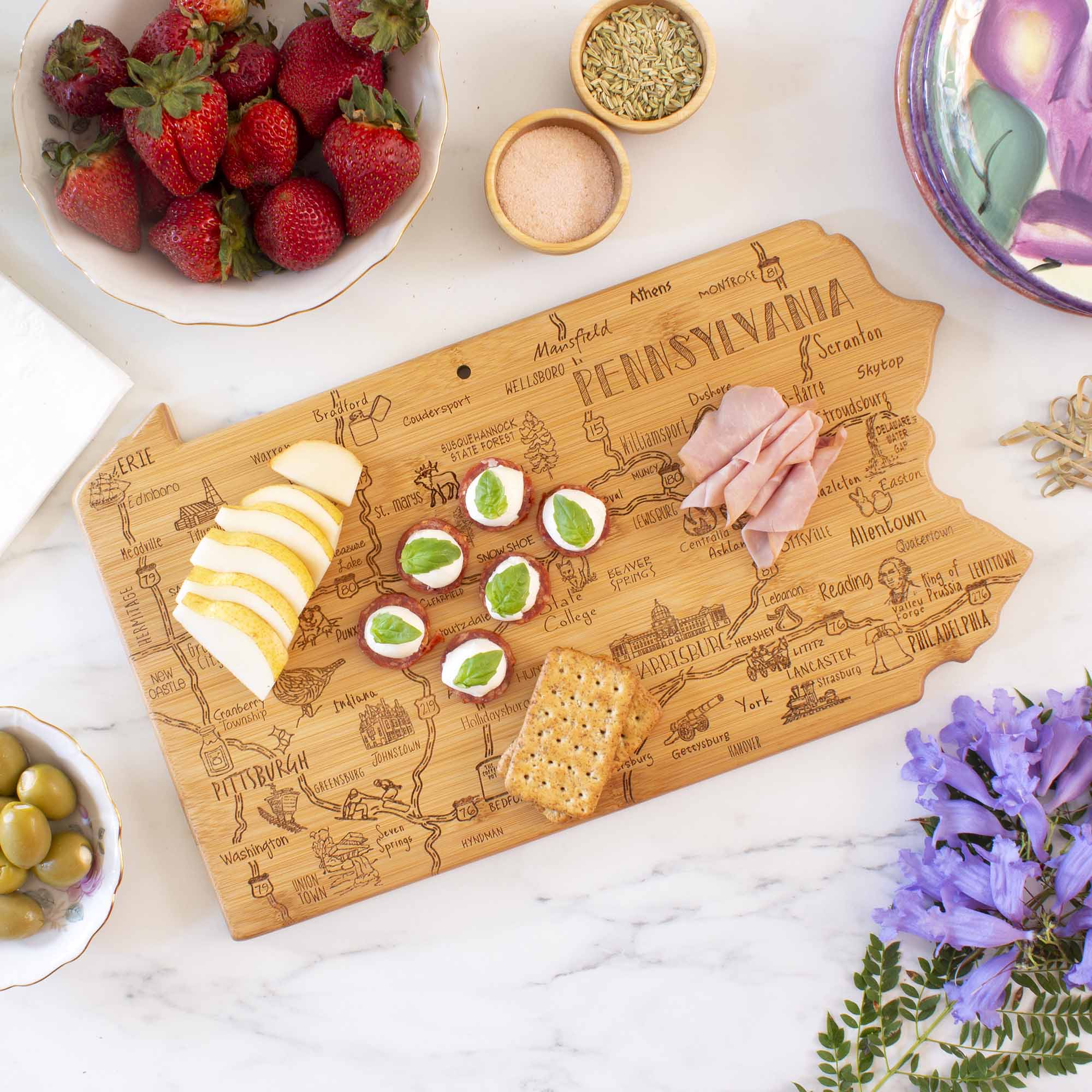 Premium Pennsylvania-Themed Wooden Cutting Board 16x9.75 Inch - Perfect for Kitchen Prep, Charcuterie Boards & Home Decor