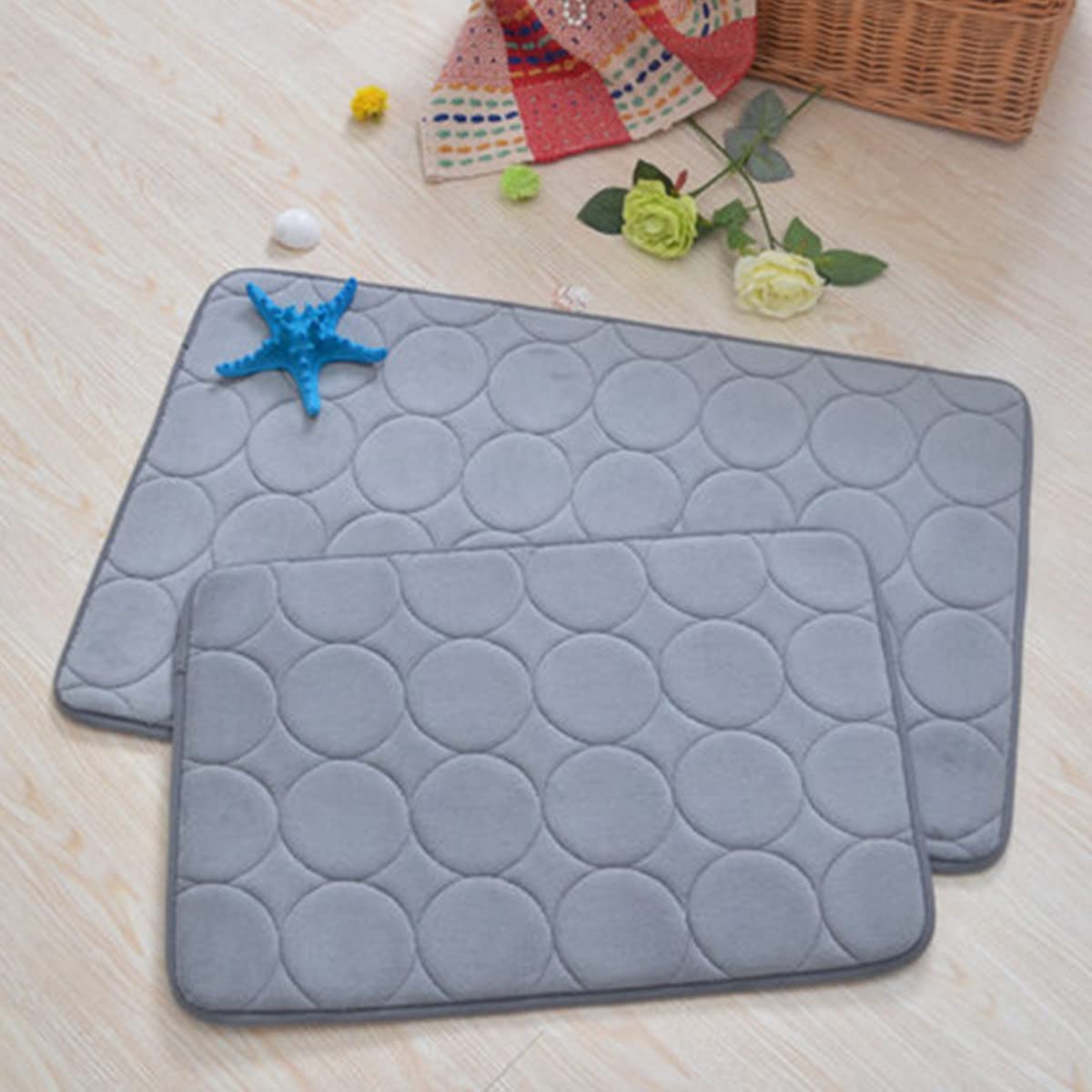 Premium Memory Foam Bath Mat - Ultra Absorbent, Non-Slip & Quick-Dry Coral Velvet Bathroom Rug - Super Soft & Cozy - Machine Washable - 16x24 Inches (Blue) - Perfect for Bathroom, Spa & Shower Floor Comfort