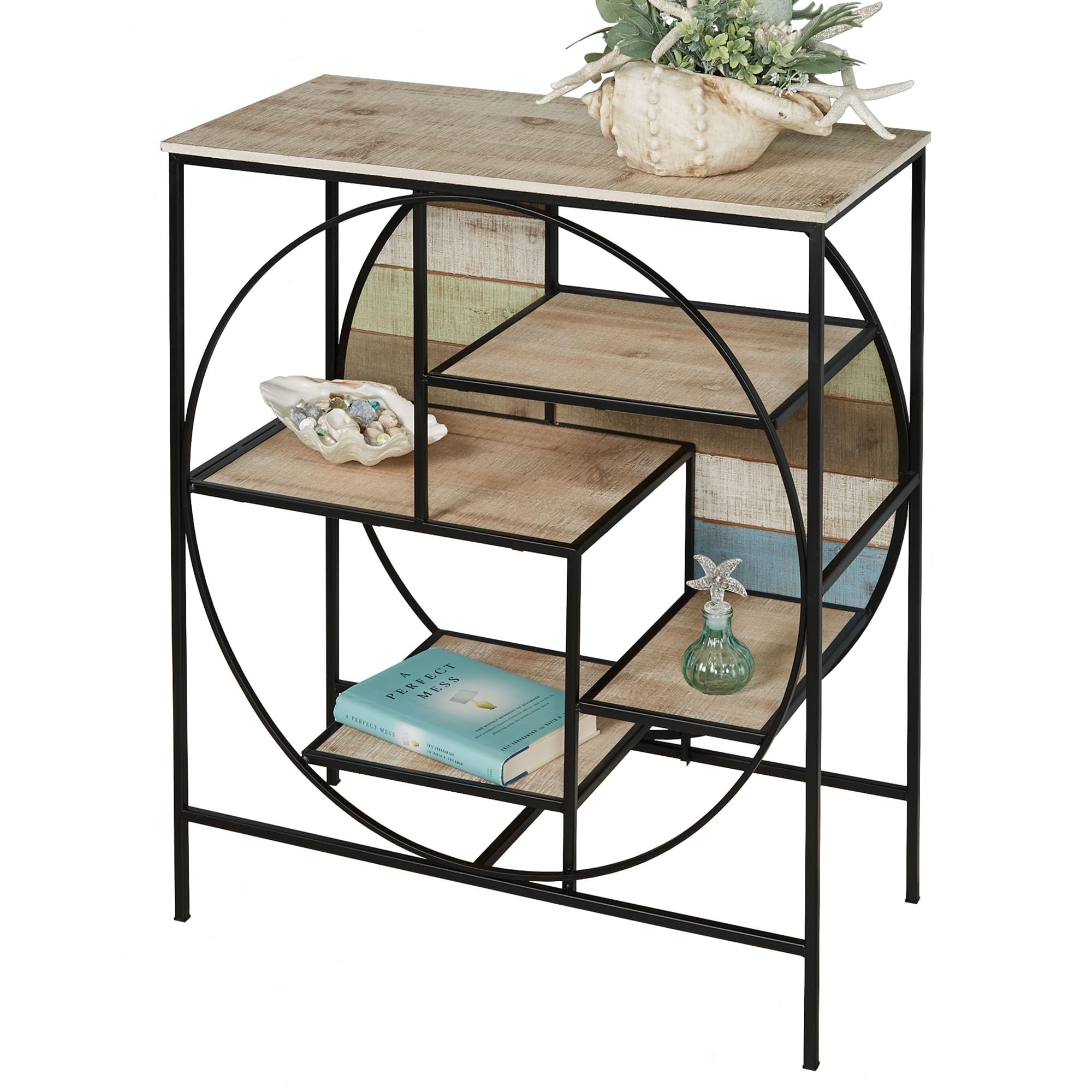 Delray Coastal Console Table - Wooden & Metal Entryway Table in Blue, Natural, Seafoam, White, Black - Seaside Theme Display Shelf for Living Room, Bedroom, Kitchen Furniture - Perfect for Beach House Decor & Coastal Home Styling