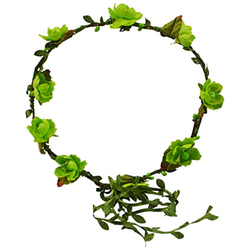 Floral Crown Headband - Colorful Flower Wreath for Weddings, Festivals & Photo Shoots | Bohemian Halo Garland (Green) FWB1902 | Perfect for Brides, Bridesmaids & Festival Goers