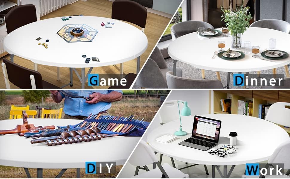 48 Inch Round Folding Table - 4FT Bifold Plastic Dining Table for Wedding, Party, Garden & Patio | Commercial & Event Use | Indoor & Outdoor Versatile Seating Solution