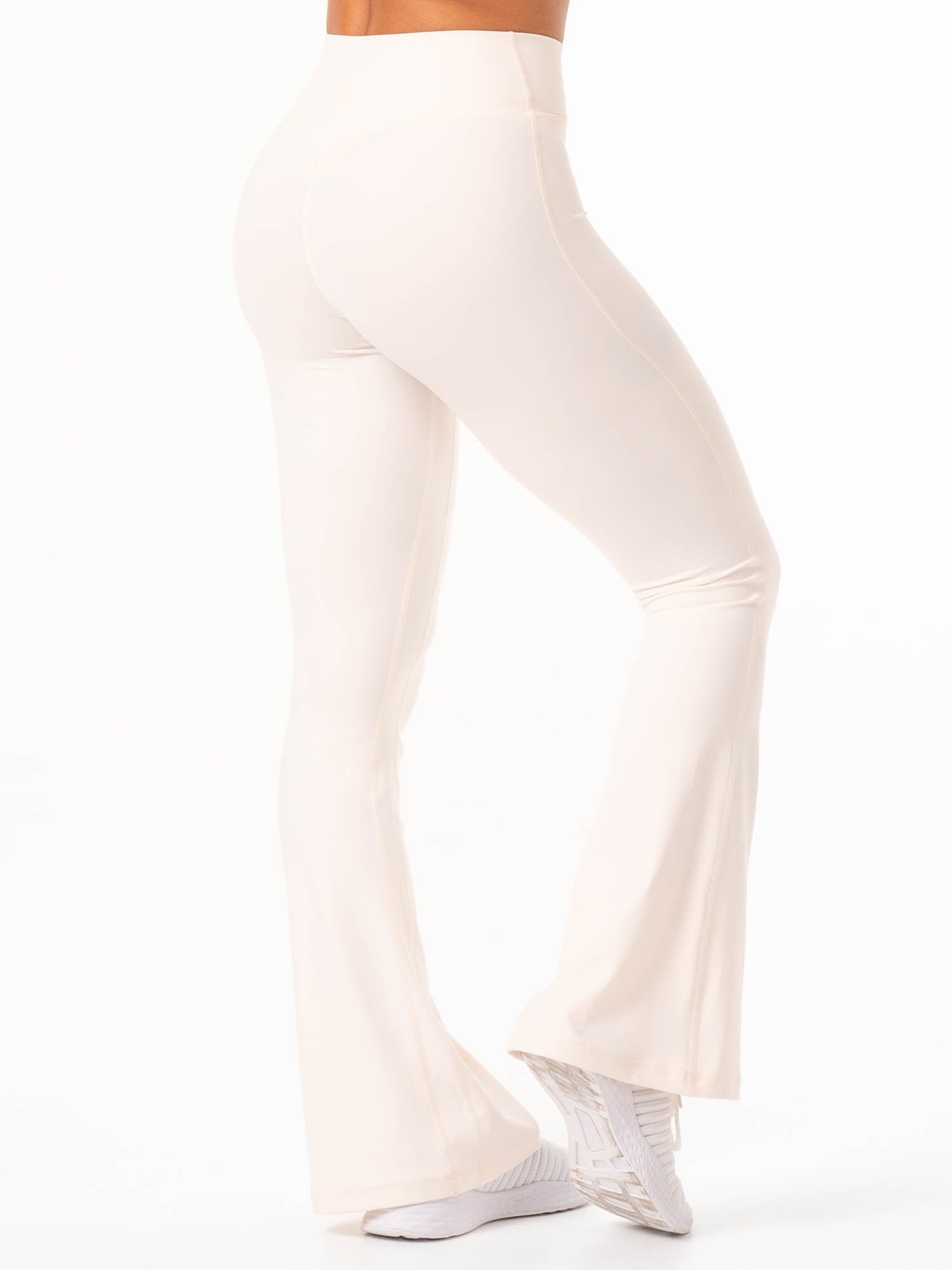 NKD Cross Waist Flared Leggings for Women - High Waisted Yoga Pants with Tummy Control - Comfortable Workout Leggings for Running, Gym & Lounge - Off White