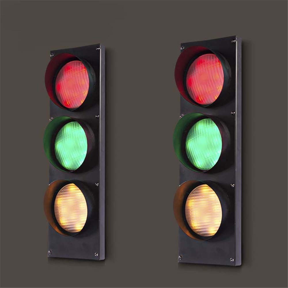 NIUYAO Retro Industrial Remote Control Traffic Light Wall Lamp - 3 LED Energy-Saving Wall Light with Black Finish & Included Bulb - Perfect for Home Bar, Man Cave, and Garage Decor