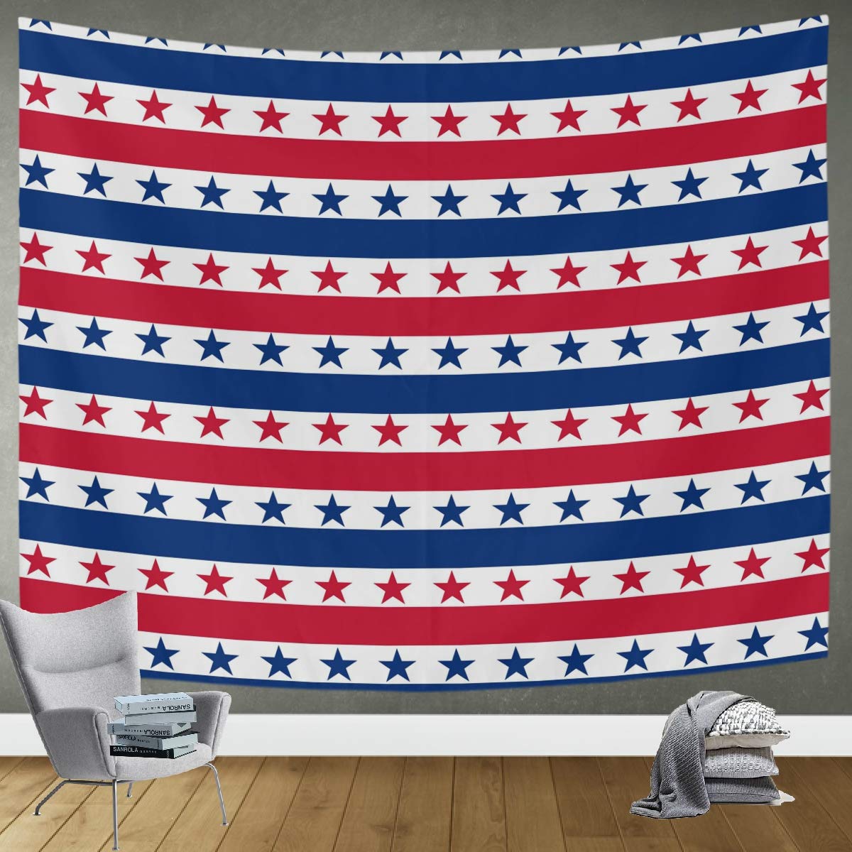 DOMIKING Patriotic Stars Tapestry Wall Hanging - 80x60in American Flag Wall Art Decor for Bedroom, Living Room, Dorm | Perfect for Home Decor, Parties & Patriotic Events