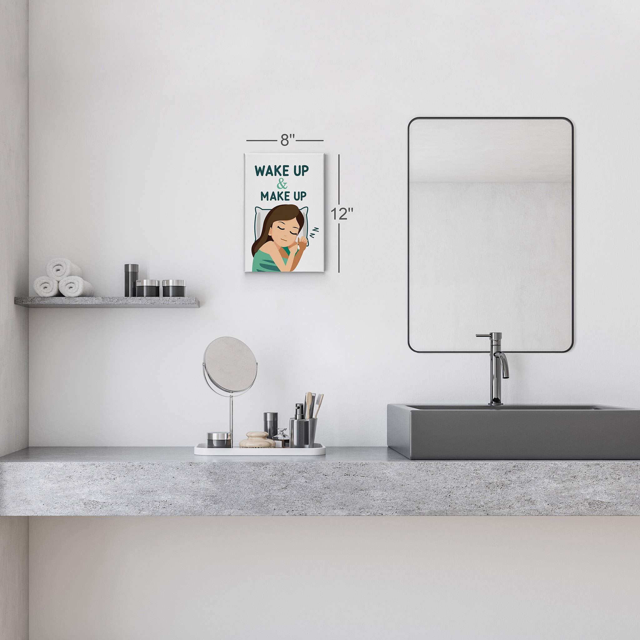 Smile Art Design Wake Up Make Up Canvas Print - Funny Bathroom Wall Decor, Nursery Wall Art, Home Decoration - Ready to Hang (22x15 inches, Made in USA) - Perfect for Bathrooms, Bedrooms, and Kids' Rooms