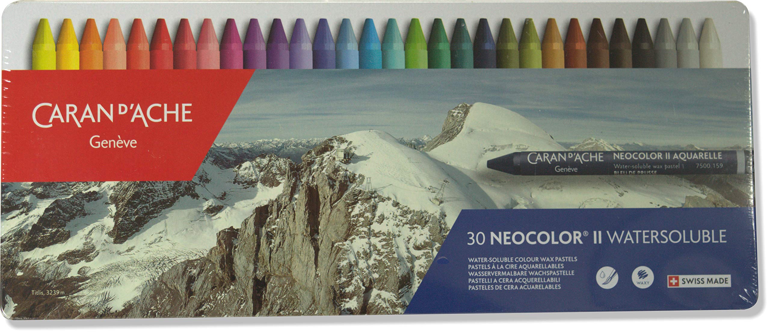 Caran d'Ache Neocolor II Aquarelle Watercolor Wax Pastels - Set of 30 Vibrant Colors | Professional Water-Soluble Art Supplies for Artists & Students | Perfect for Sketching, Painting & Mixed Media Projects
