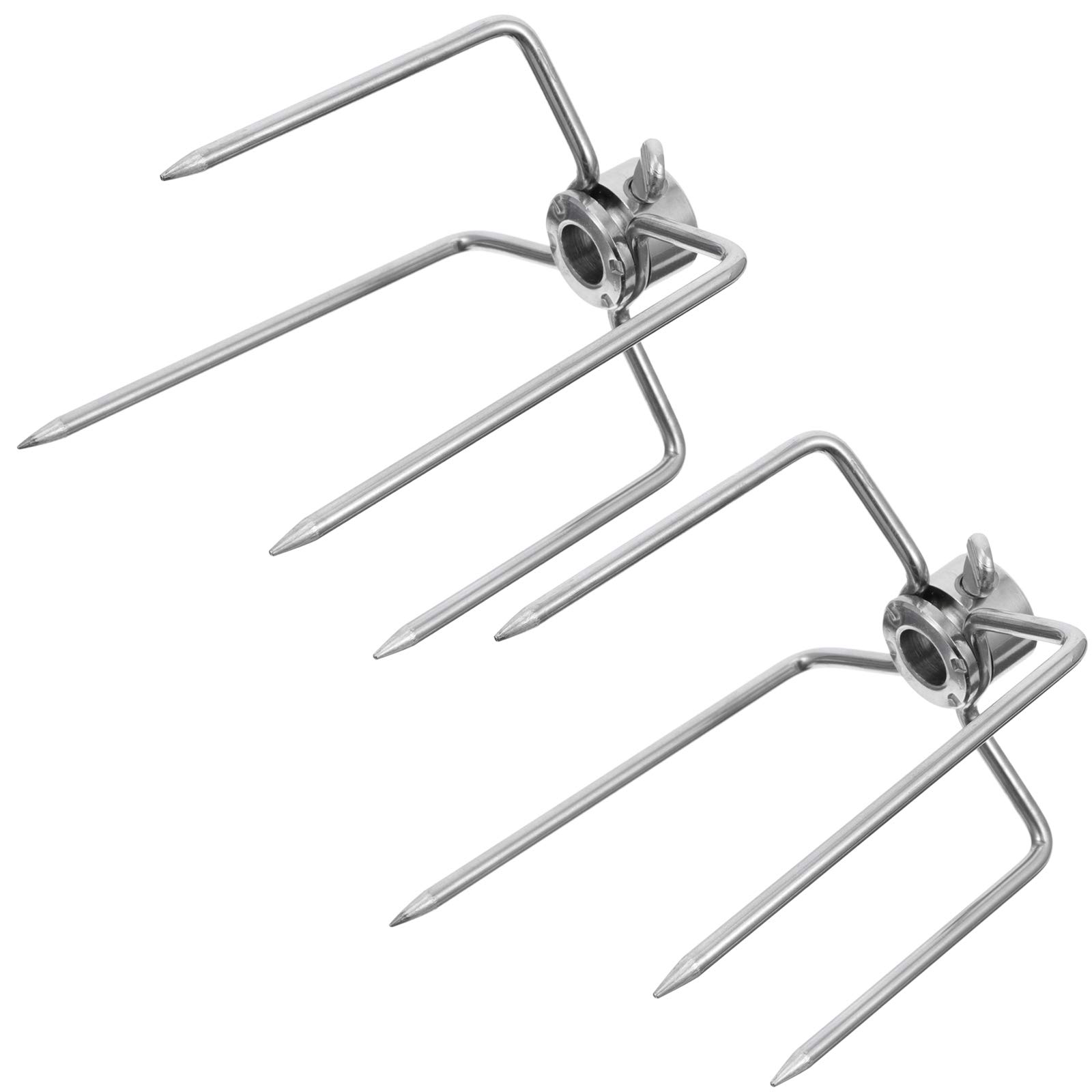 2Pcs Stainless Steel Rotisserie Forks for Grill - Heavy Duty BBQ Meat Clamp Forks for Chicken, Turkey, Pork - Perfect for Outdoor Cooking, Camping & Backyard Barbecue (Silver)