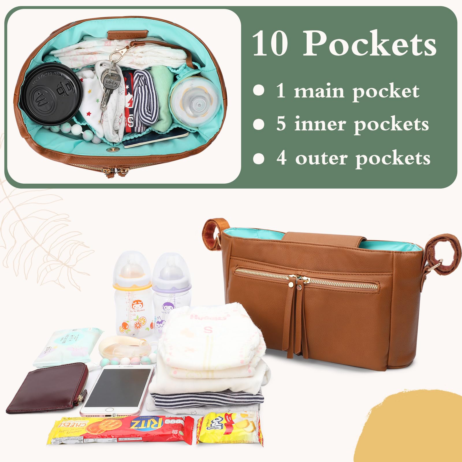 MOMINSIDE Leather Diaper Bag Backpack - Large Waterproof Baby Tote with Insulated Cup Holders & Stroller Organizer for Moms & Dads - Perfect for Travel, Daycare & Family Outings (Brown)