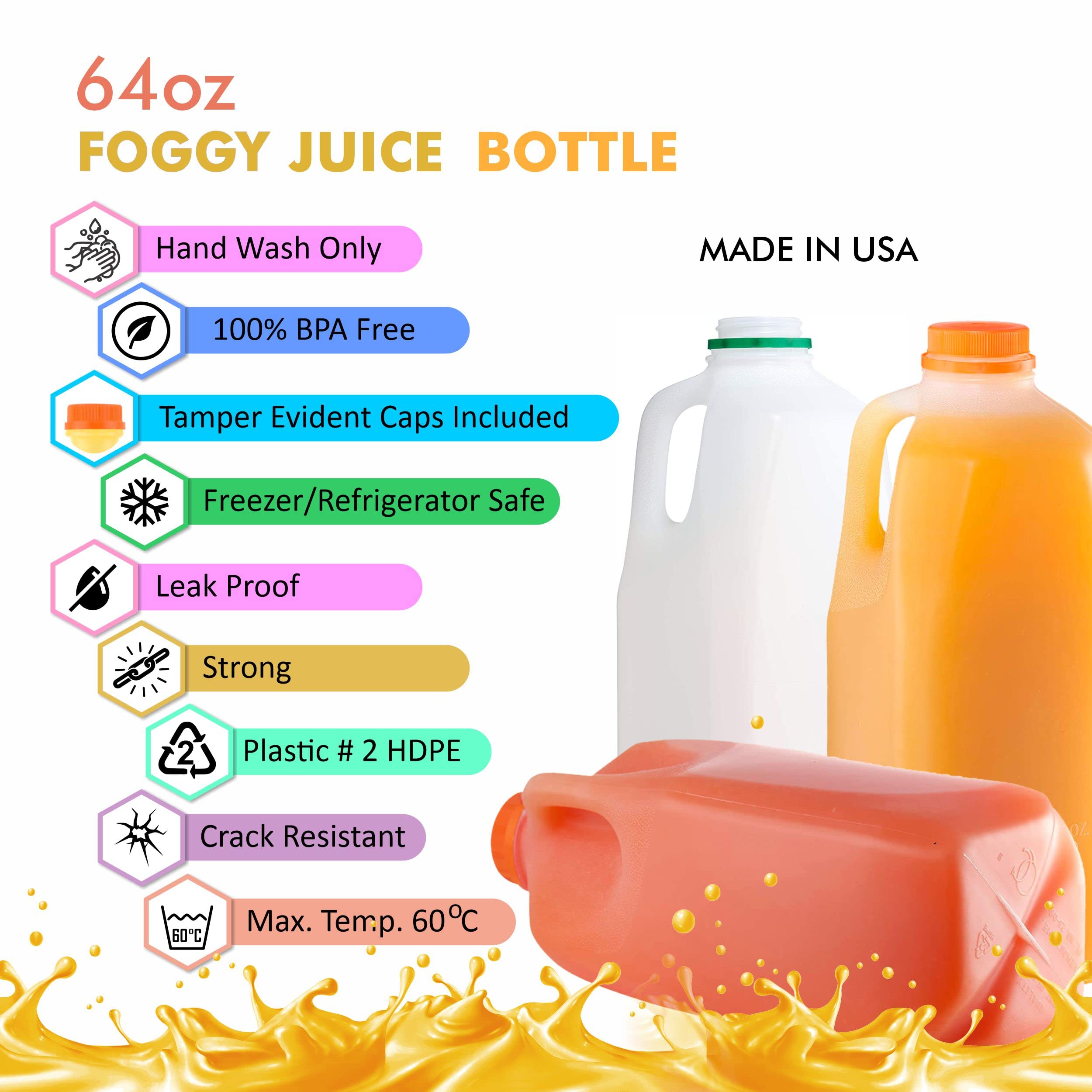 100 Pack 64oz Empty Plastic Juice Bottles with Tamper Evident Caps - Half Gallon Smoothie Containers for Juicing, Milk Storage, Meal Prep & Outdoor Picnics | BPA-Free Reusable Bottles for Home, Restaurant & Commercial Use by EcoQuality
