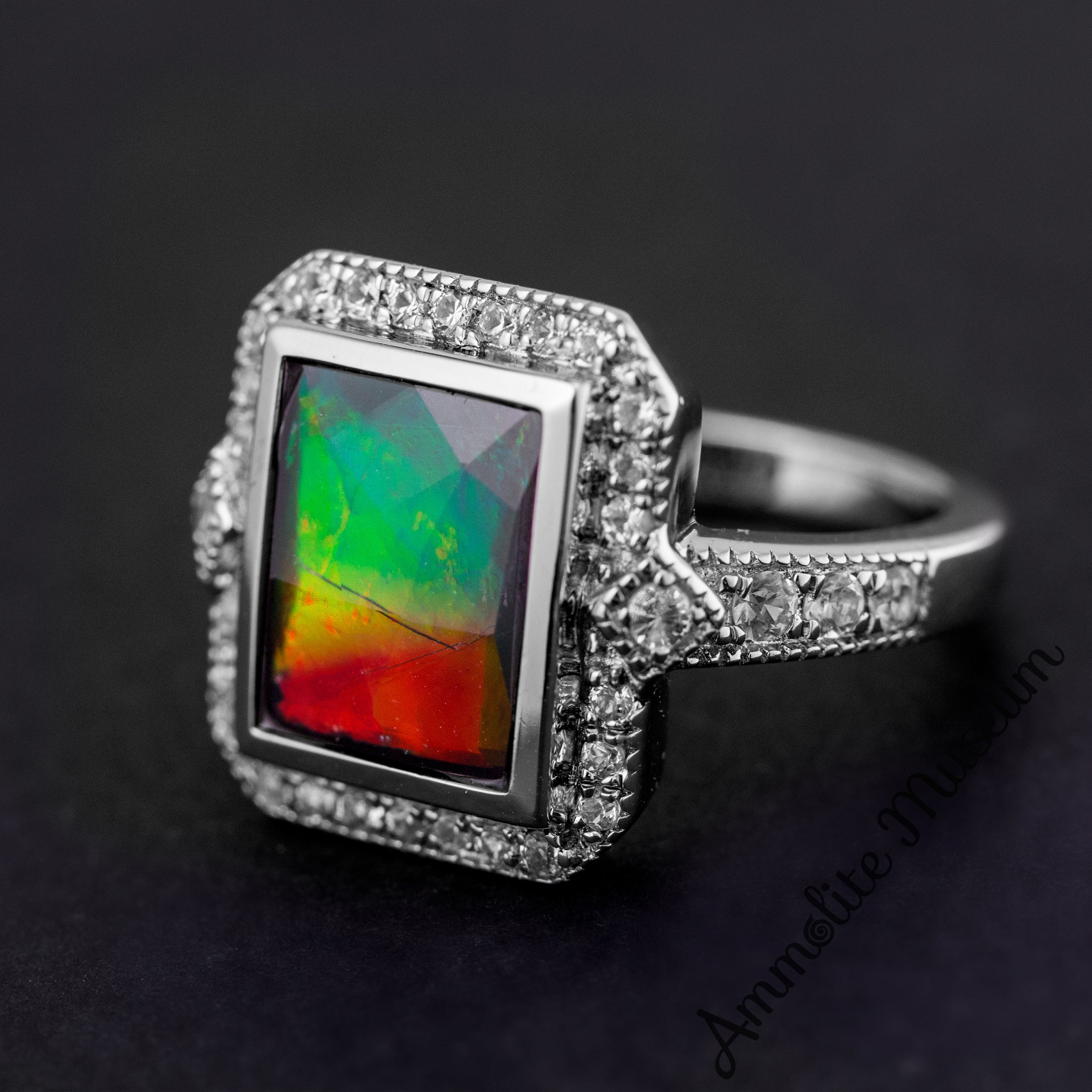 Exquisite Sterling Silver Princess Ammolite Ring | Genuine Ammolite Gemstone Jewelry for Women | Perfect for Weddings, Anniversaries & Special Occasions