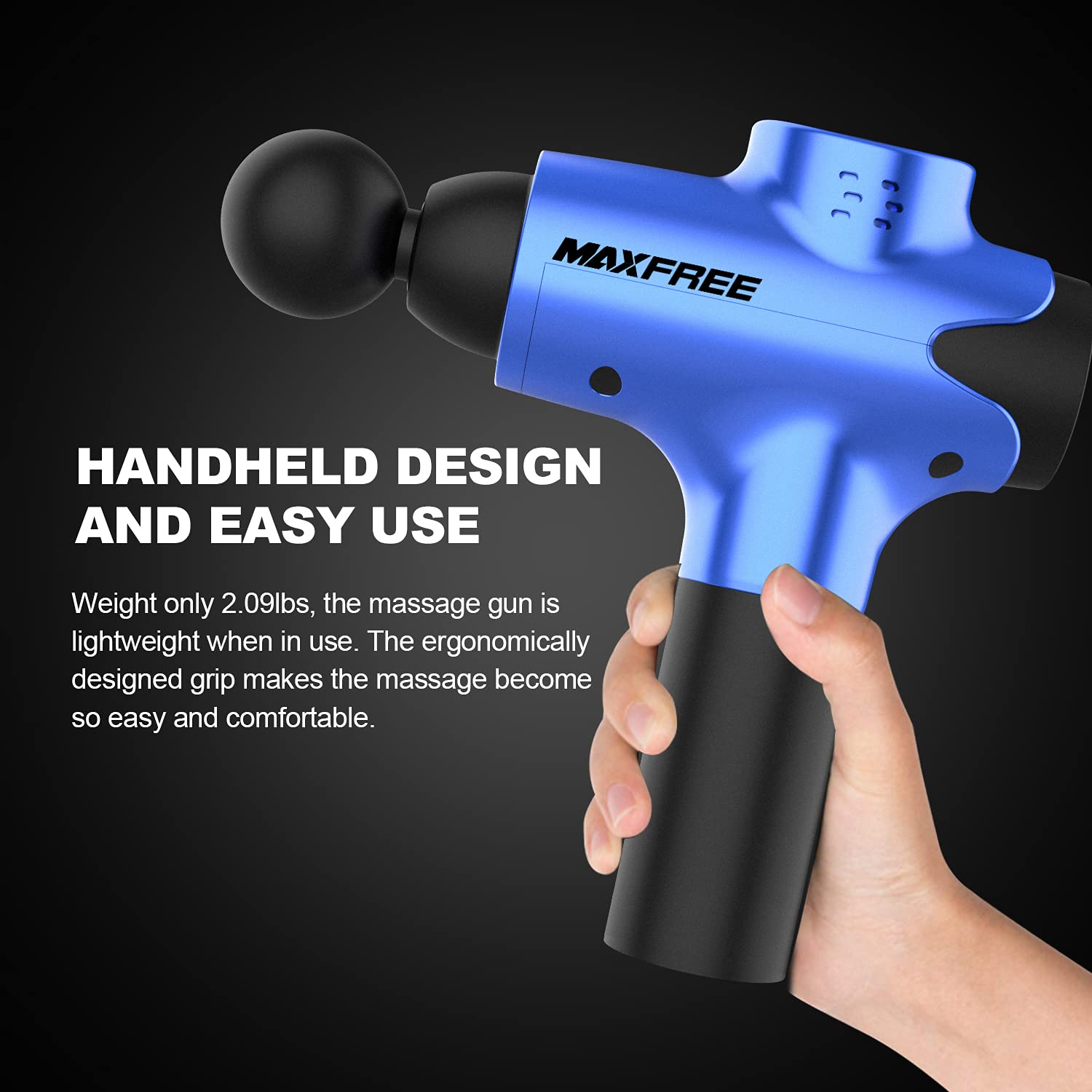 EM-12 Deep Tissue Percussion Massage Gun for Neck, Back & Muscle Pain Relief - Electric Handheld Massager for Athletes, Black/Blue - Perfect for Post-Workout Recovery & Home Relaxation